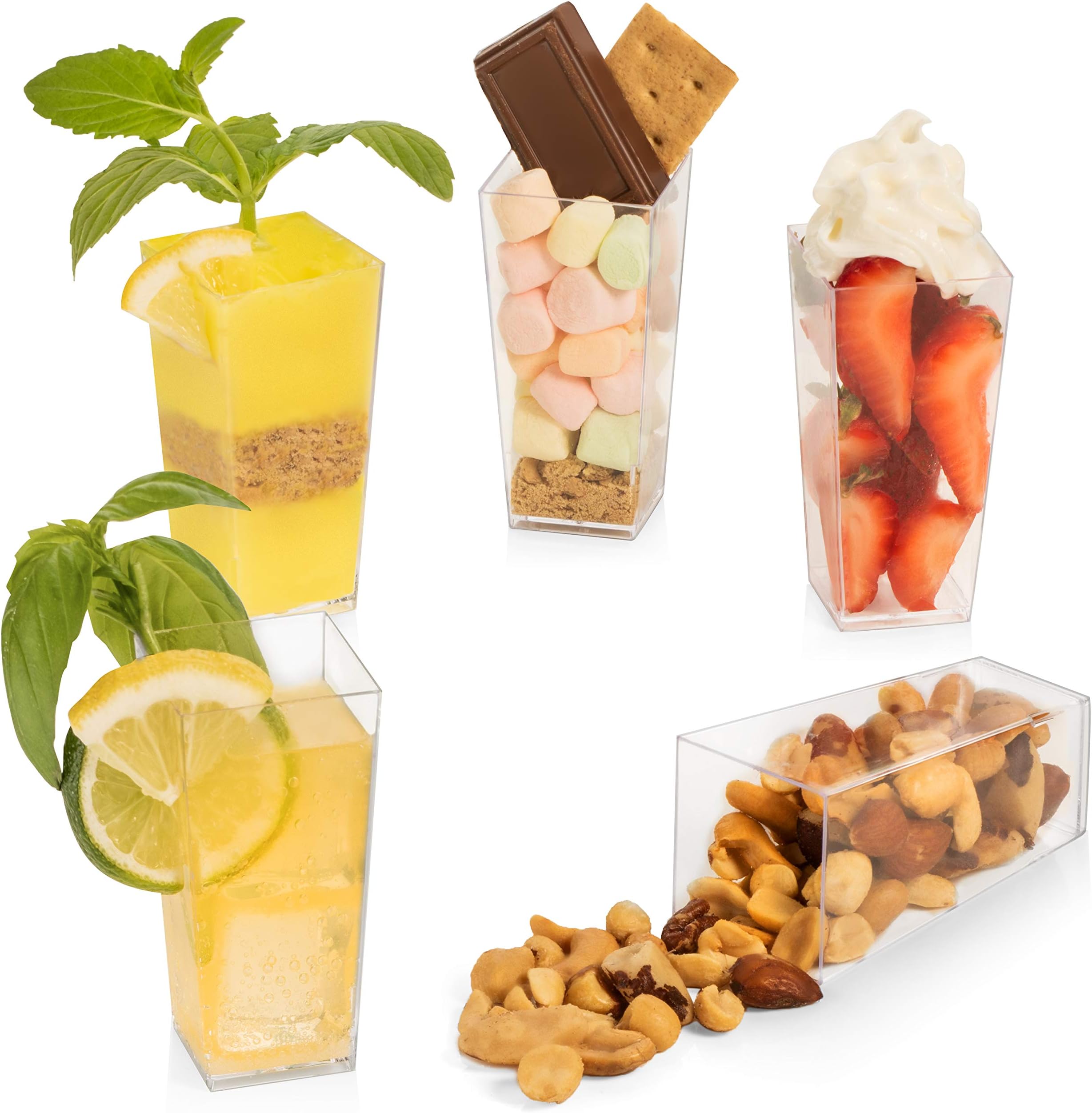 48 Pcs Tall Square Clear Plastic Dessert Cup, 3 oz -Mini Trifle Bowl Tumbler Cups for Dessert, Appetizer, Tasting and Small Portions - Reusable 48CT