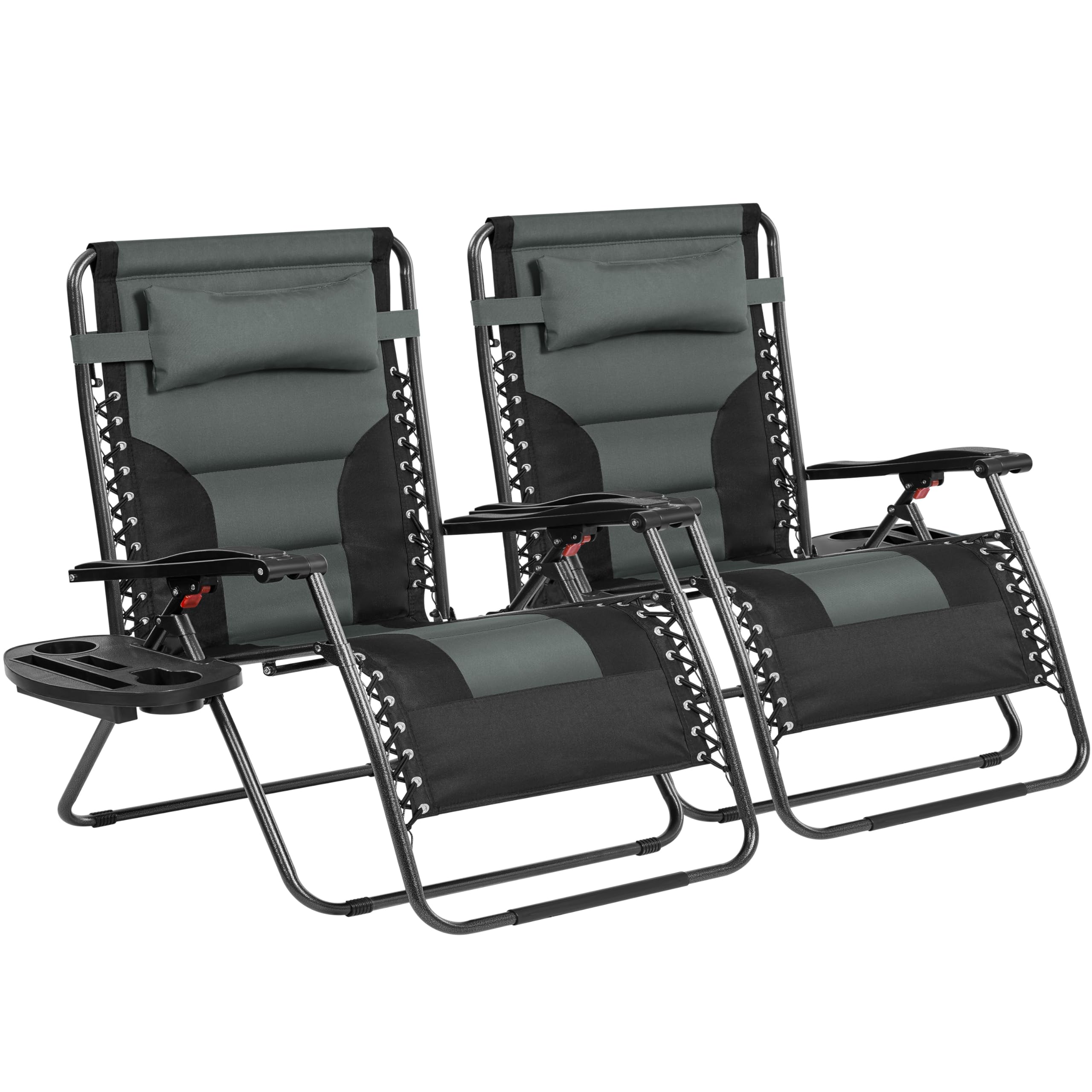Yaheetech Zero Gravity Sunlounger, Outdoor Multi Position Soft Padded Chairs, Foldable Patio Recliner w/Carry Strap, Cup Holder, Pillow for Backyard Deck Camping Gray/Black Set of 2, 73cm
