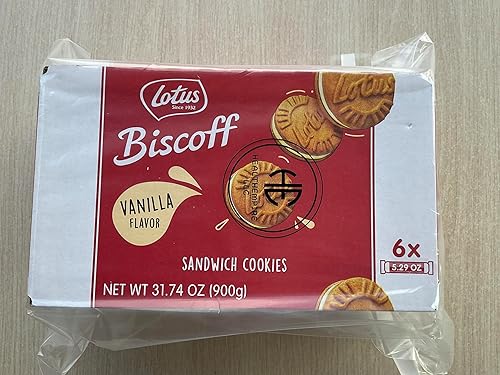 Lotus Galletas de sándwich Biscoff, crema de vainilla, 6 bolsas (5.29 onzas por bolsa) empaquetadas con bolsa de polietileno HealthEmpire LLC