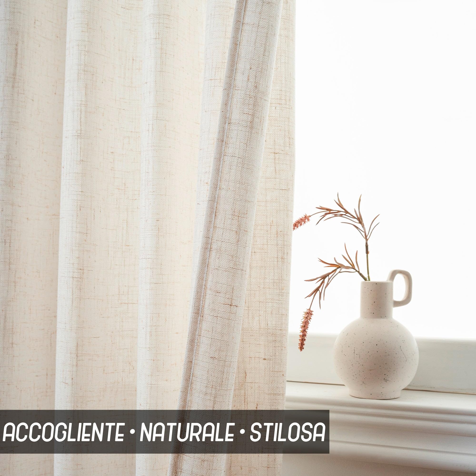 GIRASOLE HOME Tende Creta Semi Filtranti Simil Lino Naturale 2 Pannelli 55x130cm Tasca