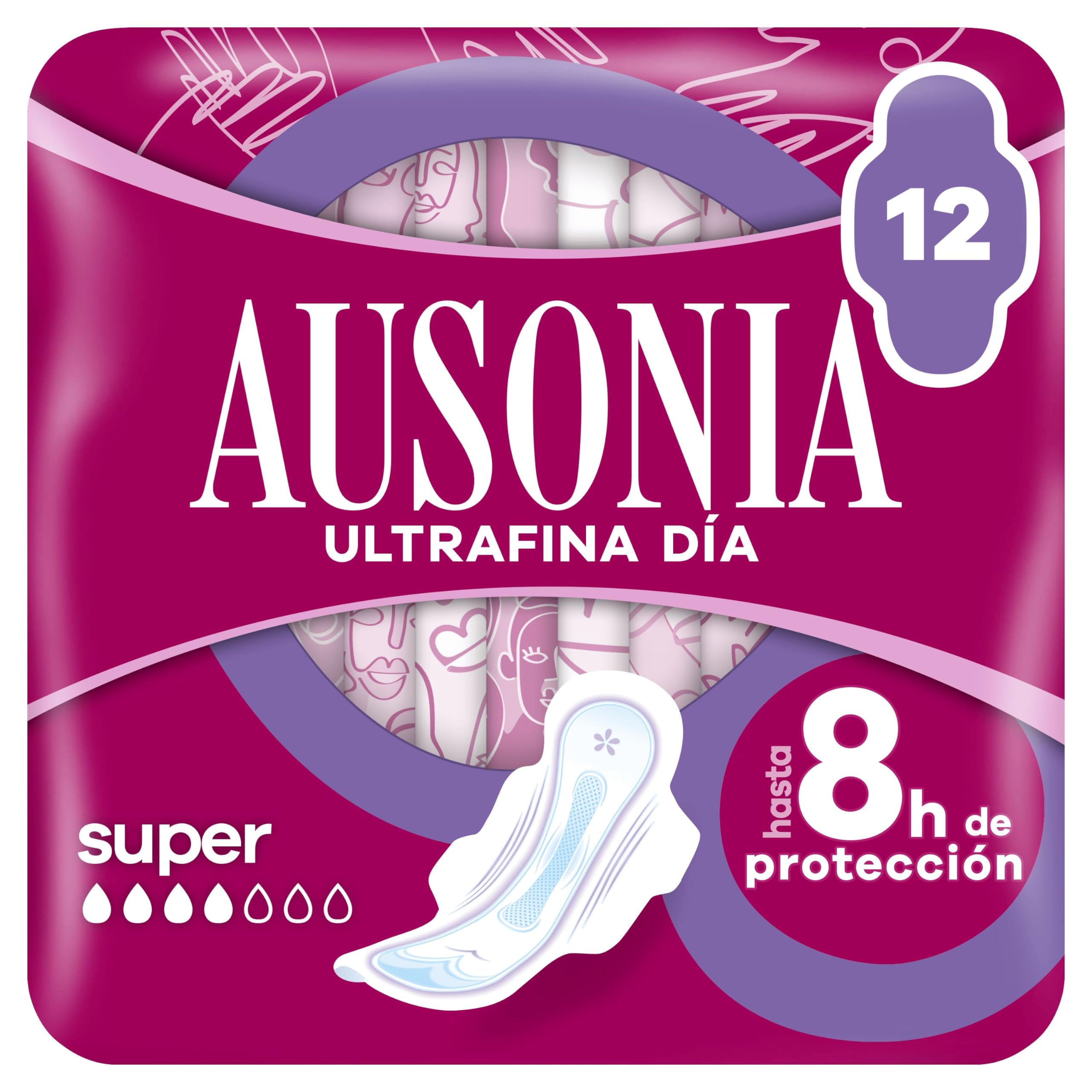 Ausonia Compresas Ultrafina Super Con Alas, 12 unidades, Para Protección Durante El Día, Hasta 8 Horas De Protección