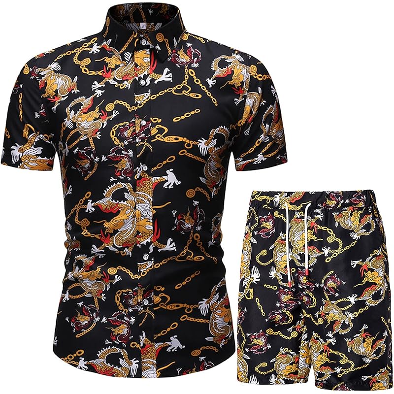 Tracksuits mens 2 piece shorts,Men’s Summer 2Piece Beach Printed Short Sleeve Shirts & Shorts