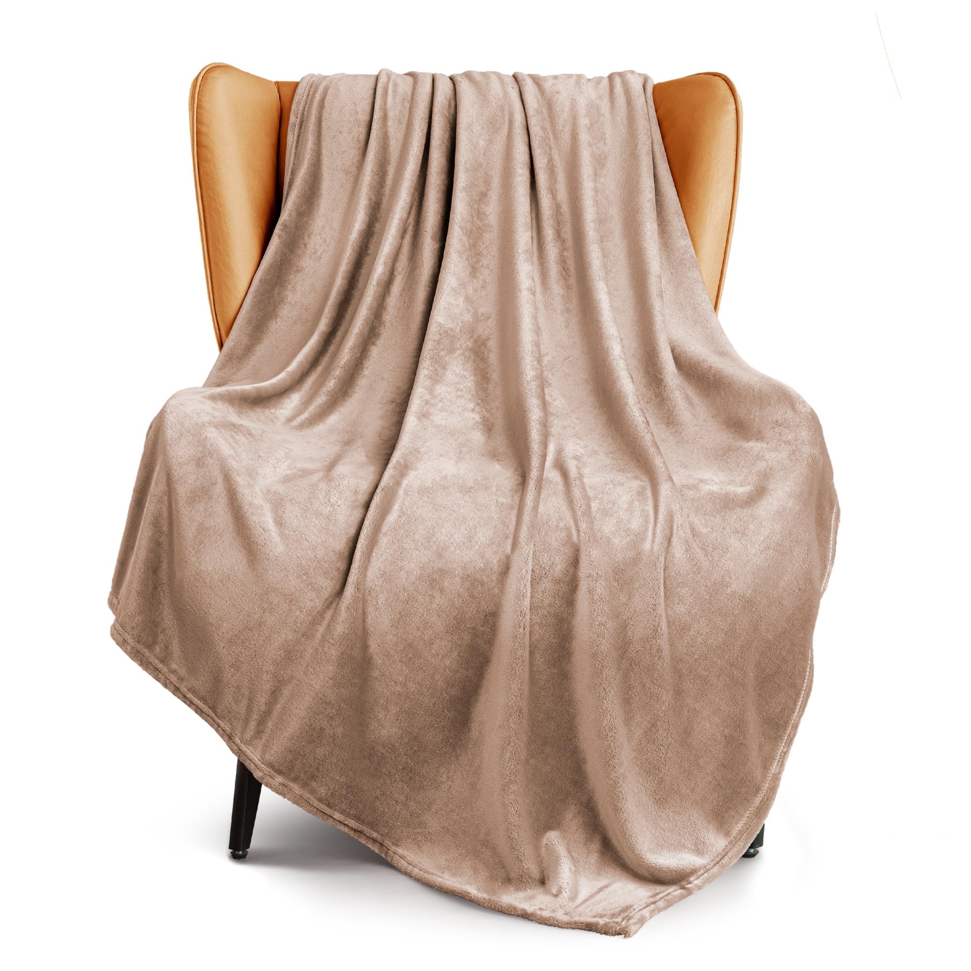Exclusivo Mezcla Flannel Throw Sofa Blanket, Soft and Lightweight Bed Blanket, Suitable for Any Season, Cozy, Plush, 130x170cm, Camel OEKO-TEX STANDARD 100
