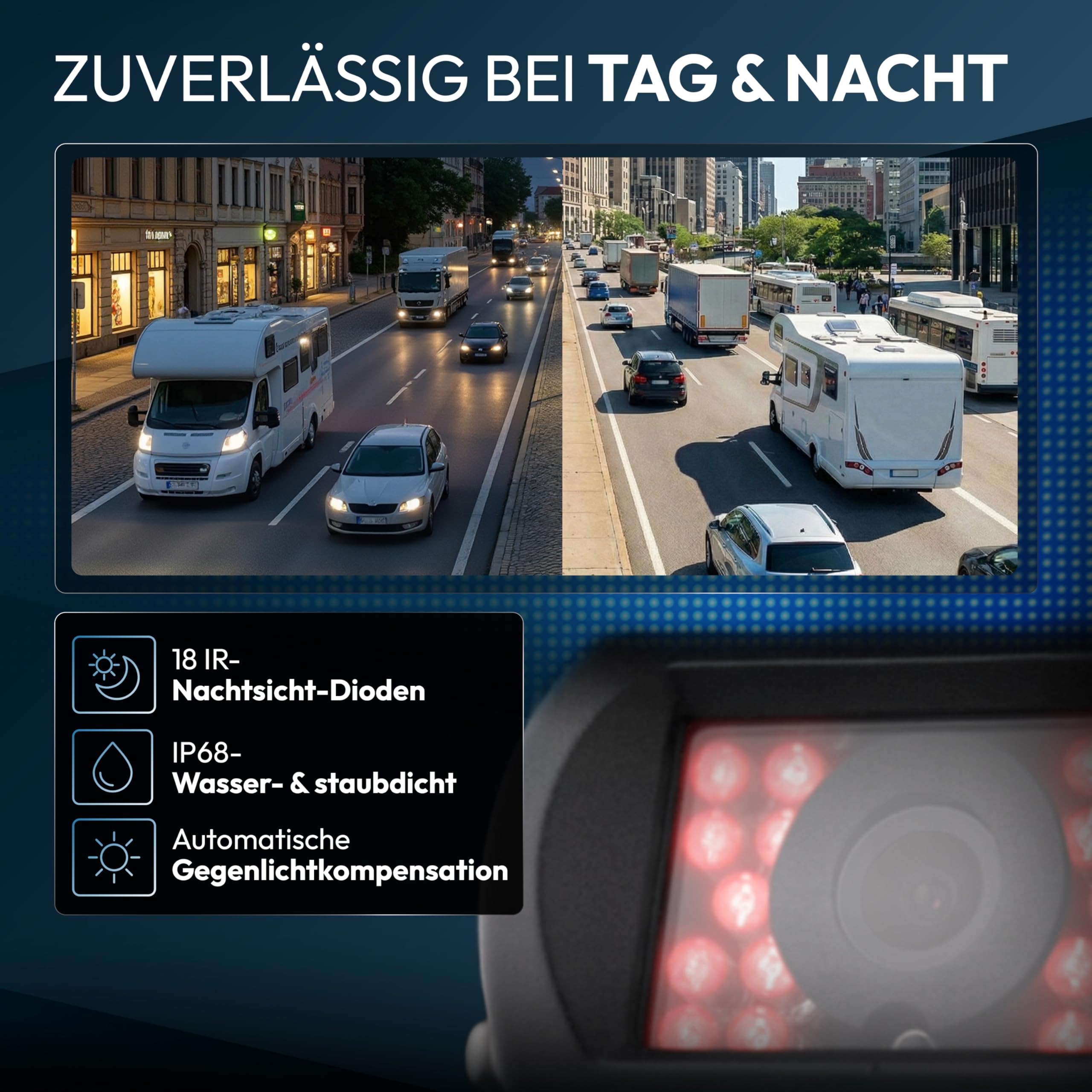 VSG24 kamery cofania "7" zestaw startowy do samochodów ciężarowych z 2 kamerami o rozdzielczości HD RVS-24503, monitorem, kablem i pilotem zdalnego sterowania – wodoszczelna widoczność w nocy 12 V-24