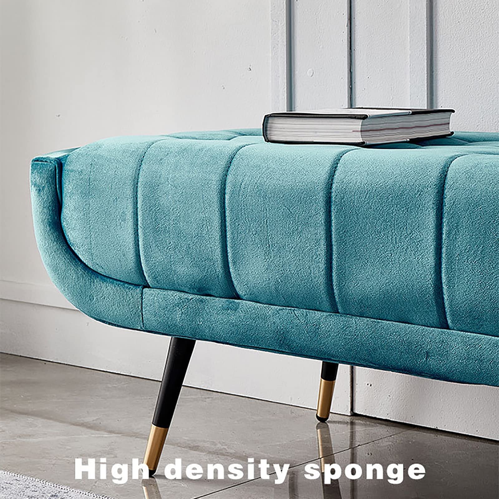 100 * 47 * 43 CM Banco de Almacenamiento de Terciopelo Moderno Otomano, Banco Tapizado de Almacenamiento en el Extremo de la Cama, Banco Decorativo Tapizado Rectángulo con Patas de Metal par