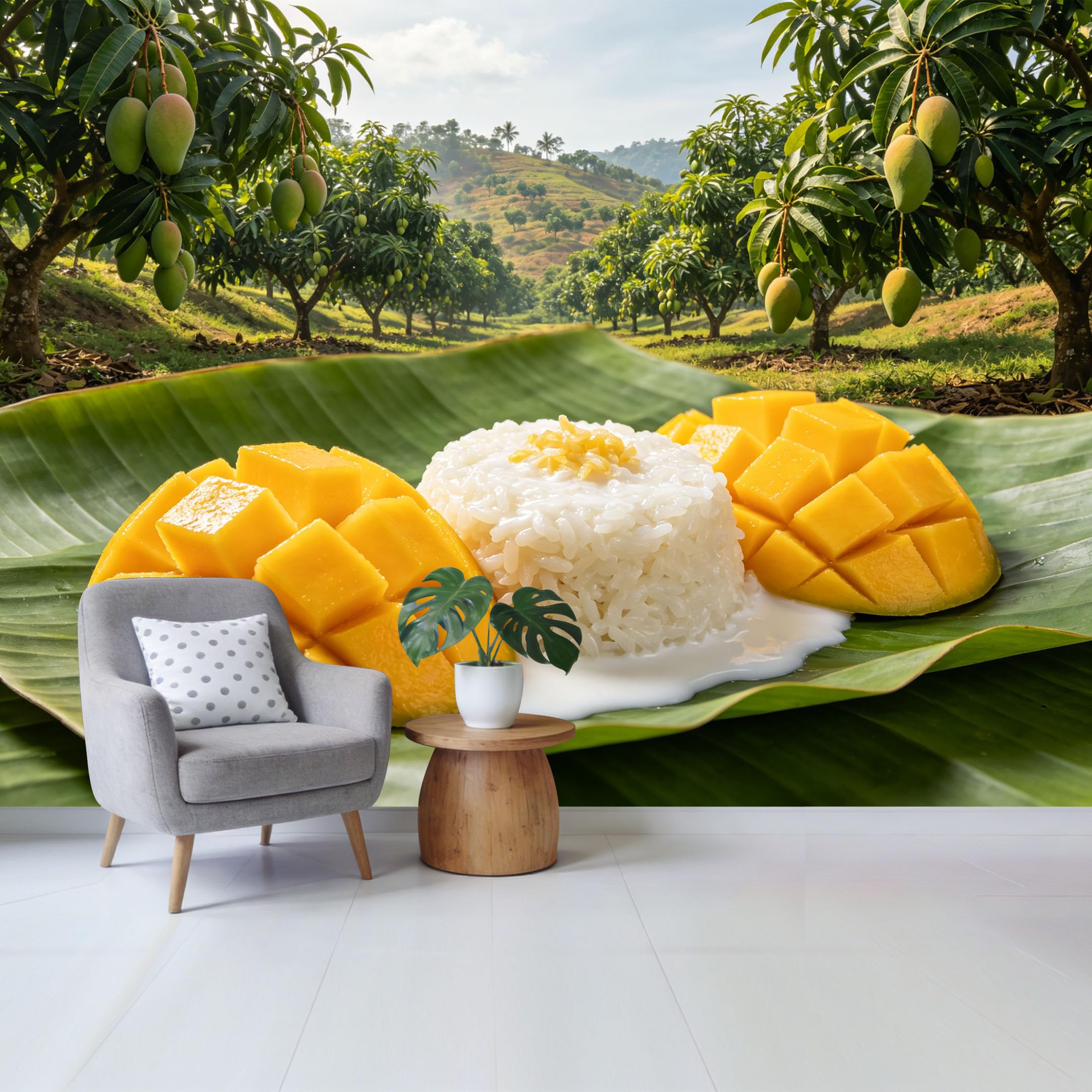 Qzlithotic Yq2605251207 Custom Size Wall Mural Mango Sticky Rice Tropical Fruit Plantation Landscape Selfadhesive Wall Fabric Removable Wallpaper For Home Office Decor