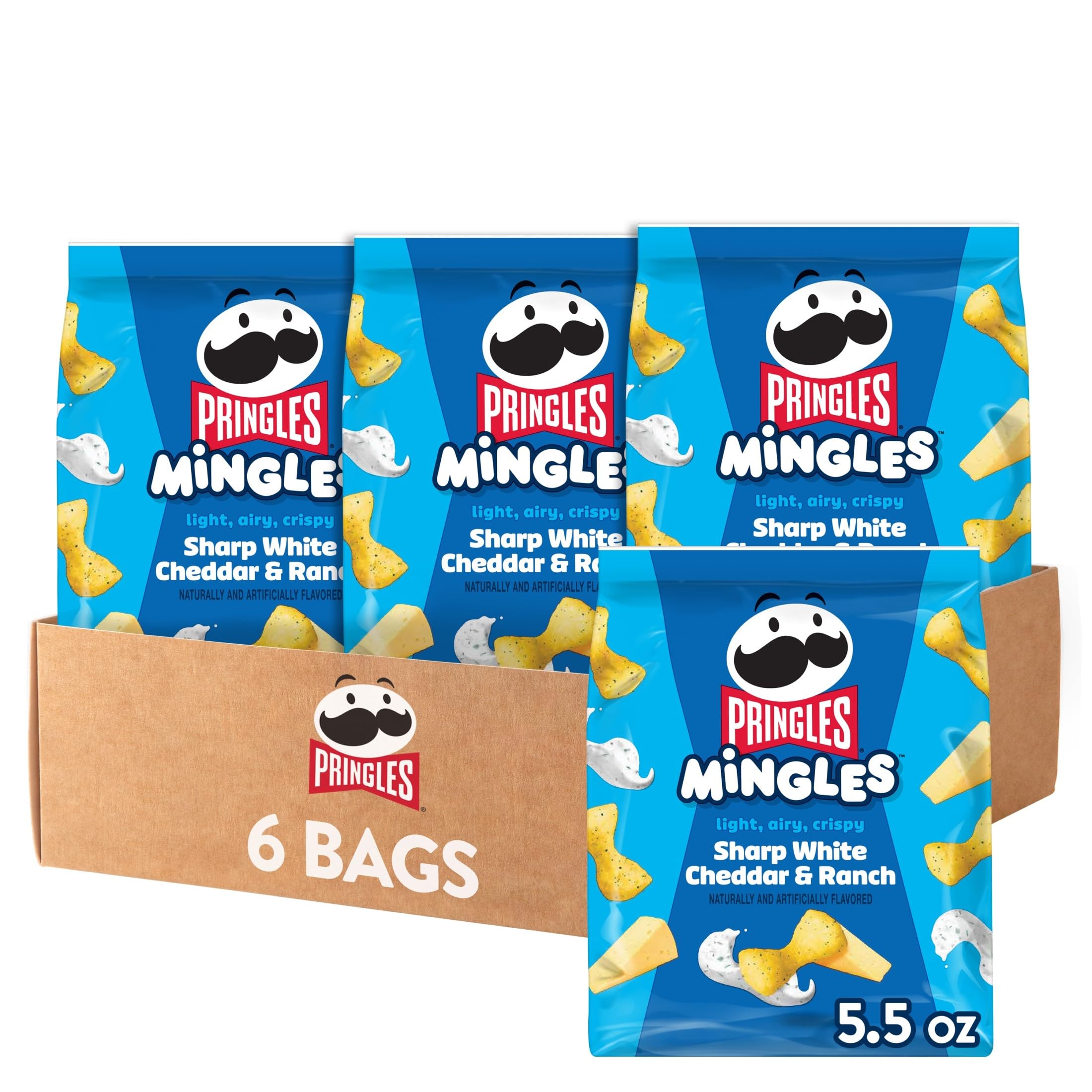 Mingles Puffed Snacks, Sharp White Cheddar and Ranch, Cheese Puffs, Salty Snacks (6 Bags)