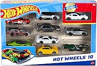 Vista 6 de Hot Wheels Juego de 10 camiones y autos de juguete a escala 1:64 para niños y coleccionistas, los estilos pueden variar [Exclusivo de Yaxa]