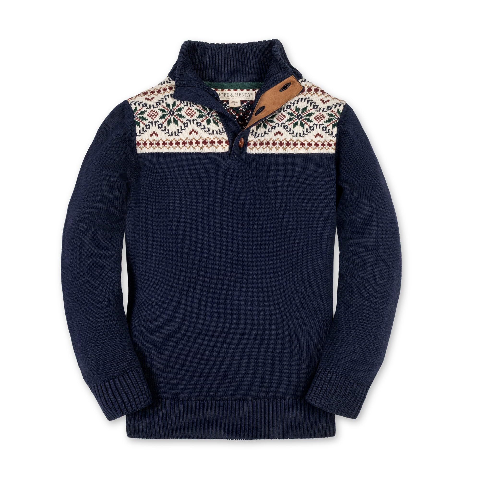 Hope &amp; Henry Boys' Organic Mock Neck Sweater Blue