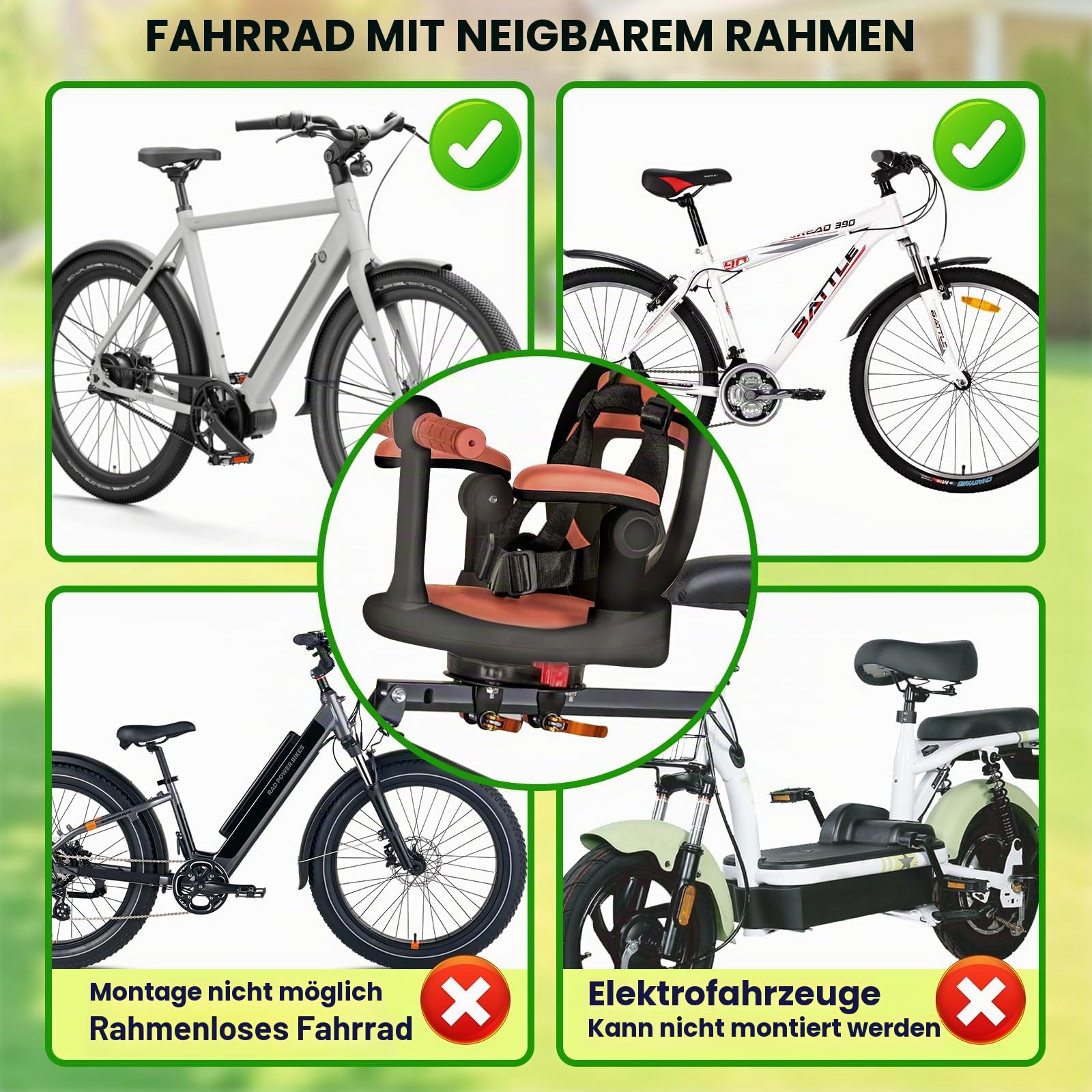 auvstar Kindersitz Fahrrad Vorne,Mountainbike Kindersitz,Sitz Um 360° Schwenkbar,Schnellspanner,Mit Fußstütze,Armlehnen,Gitter,Sicherheitsgurten,Geeignet Für Kinder Im Alter Von 1-3 Jahren (Braun)