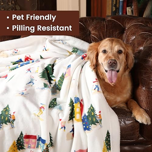 Miniatura 3 de Cozy Bliss Manta Sherpa reversible blanca para sofá, manta de felpa con estampado de estación de esquí para regalo de adolescentes, manta de