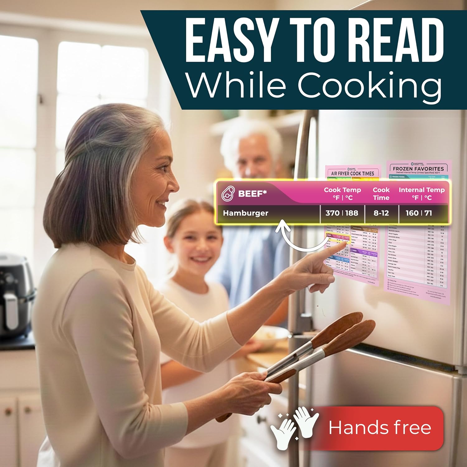 Cathy Yoder's Air Fryer Cheat Sheet Set, Air Fryer Accessories, AirFryer Cooking Guide Magnetic Cheat Sheet, AirFryer Cook Times Chart Magnet, Internal Food Temp for 80+ Popular Foods - Pink image 3