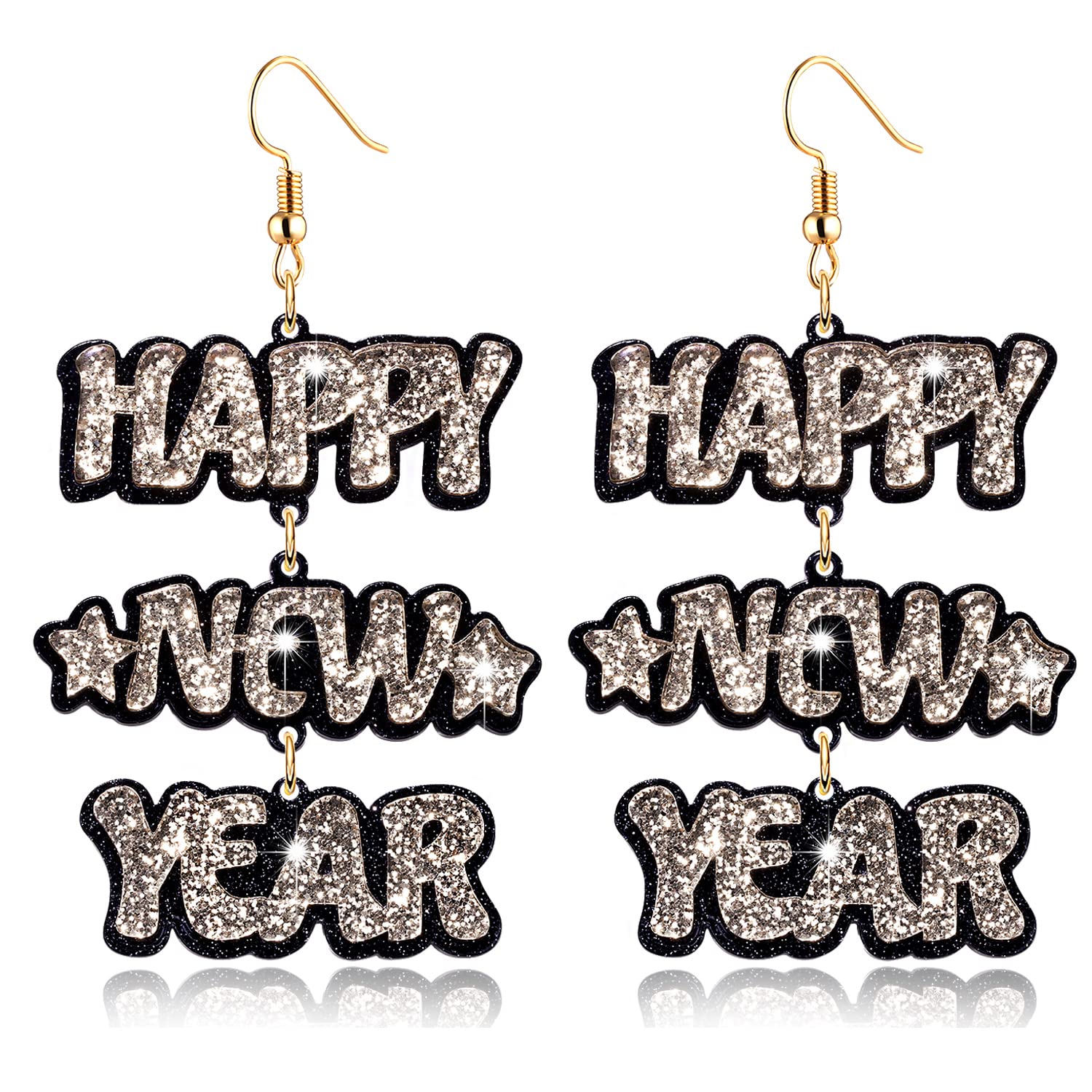 Happy New Year Earring for Women Glitter Rhinestone Star Dangle Earrings Holiday New Year’s Eve Earrings Festive Party Jewelry Gifts