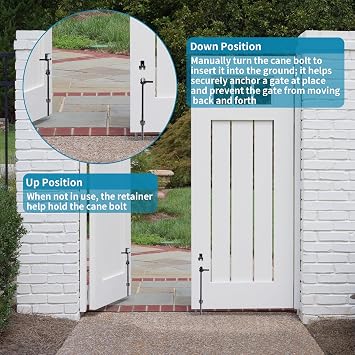 Skelang 2 Pcs Cane Bolt, 18 Heavy Duty Gate Drop Rod, Steel Gate Ground Latch for Holding Wooden Gate Open and Shut