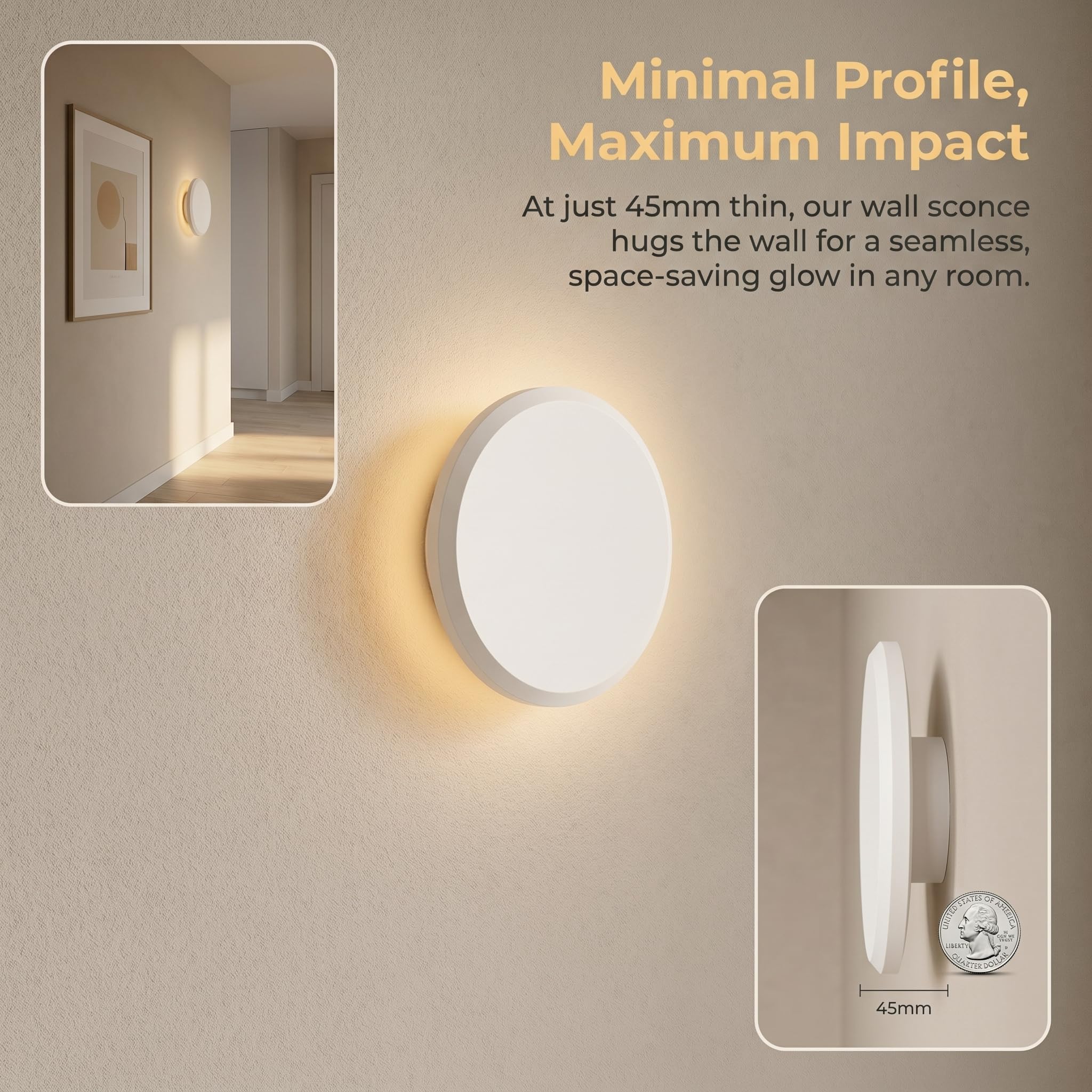 BARCELONA LED Applique da parete LED in gesso bianco “Lune” 2,5W luce calda 2700K, piccola lampada muro moderna stile nordico verniciabile, illuminazione indiretta per soggiorno camera hotel IP20