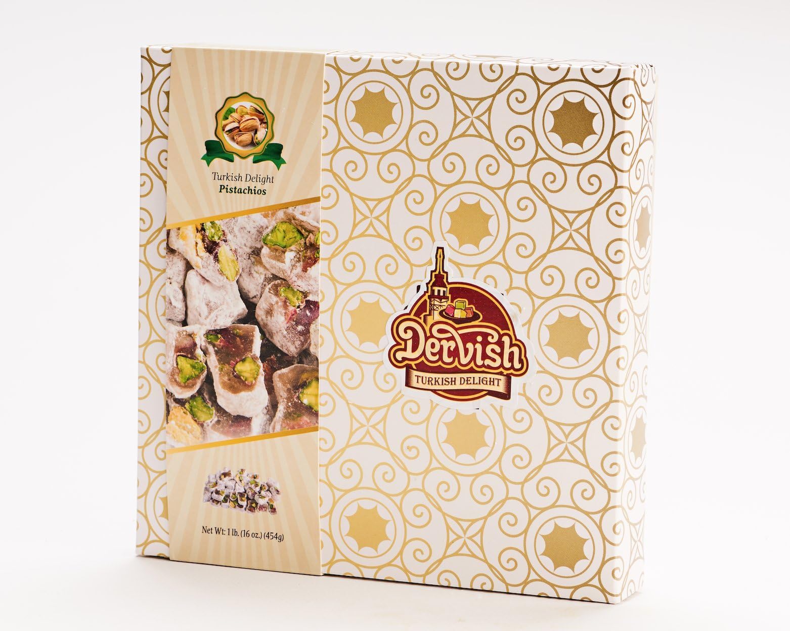 DERVISH TURKISH DELIGHT with PISTACHIO (FRESH-AUTHENTIC-DELICIOUS) DIRECTLY SEND FROM MANUFACTURER! ( LARGE BOX 16 OZ )