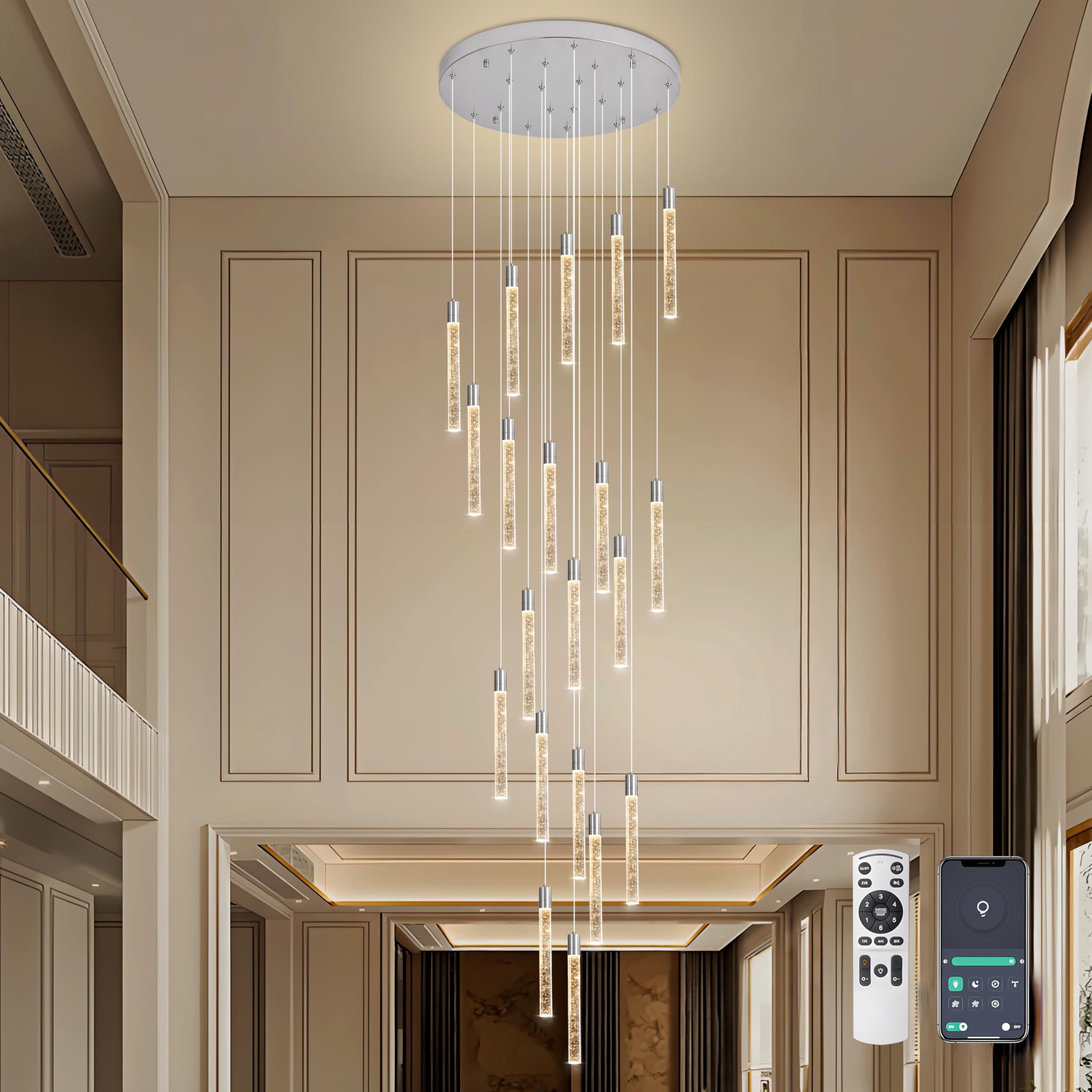 20-Lights Bubble Crystal Chandelier for Entryway High Ceiling,Chrome