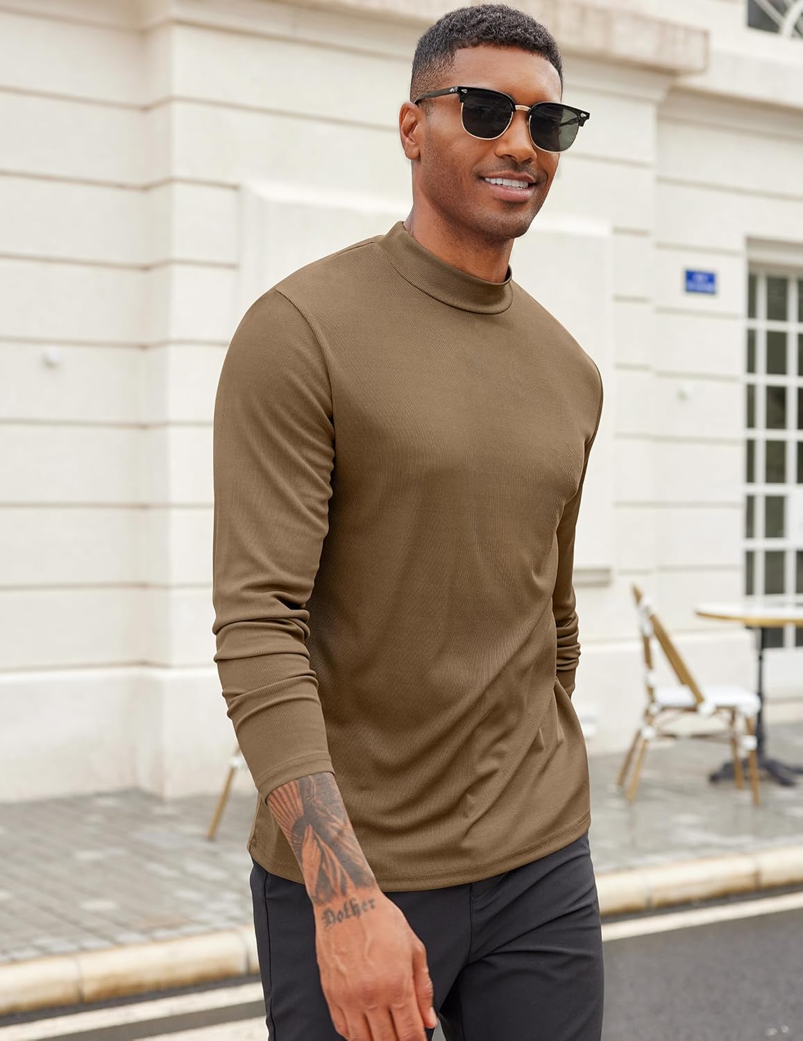 COOFANDY Men's Mock Turtleneck Long Sleeve Shirts Slim Fit Basic T-Shirt Lightweight Ribbed Pullover Sweater - Image 2