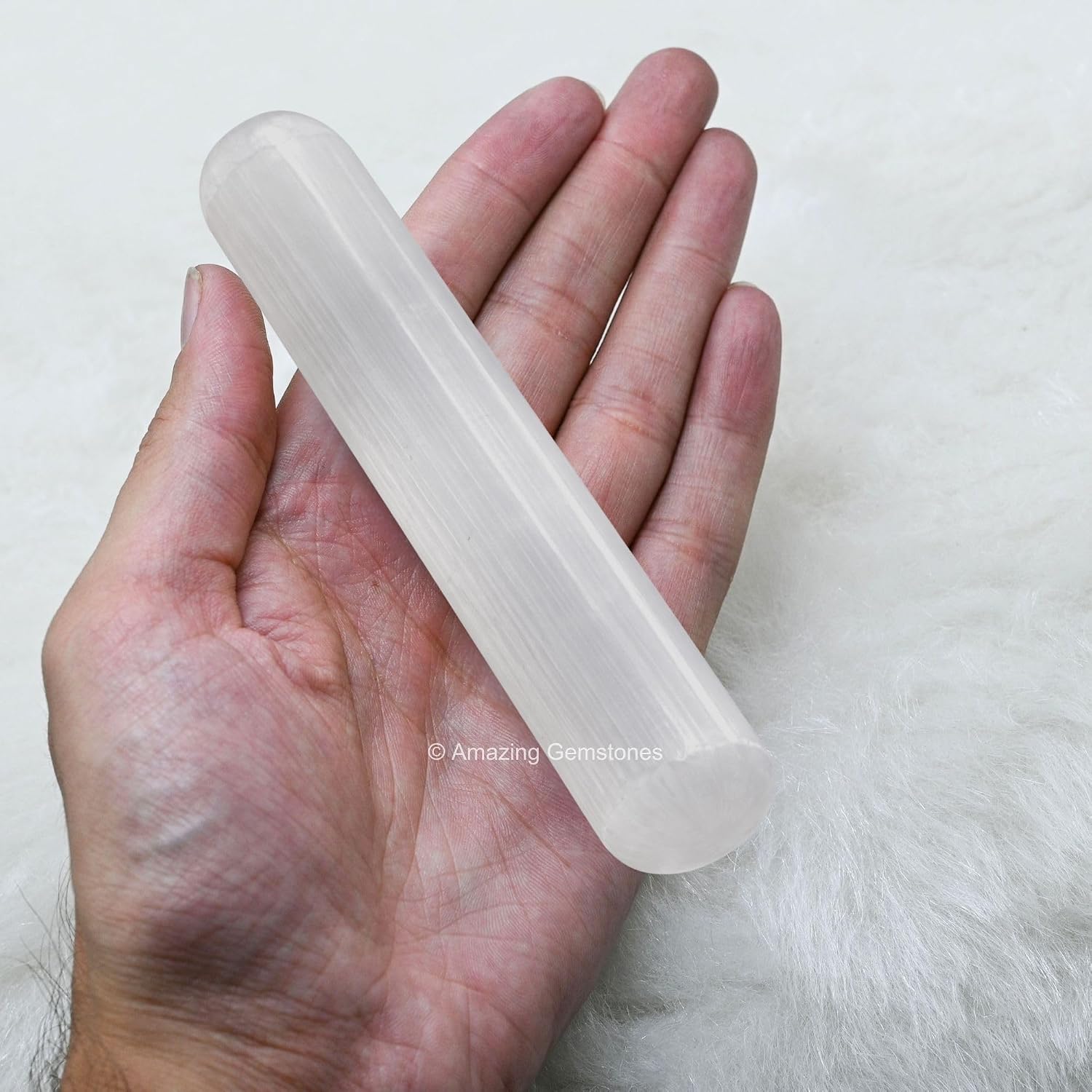 Amazing Gemstone Selenite Crystal Wand Massage Stick - Pelvic Wand Gua Sha for Adults - Crystals and Healing Stones Massage Wands for Adults Gifts (Smooth)
