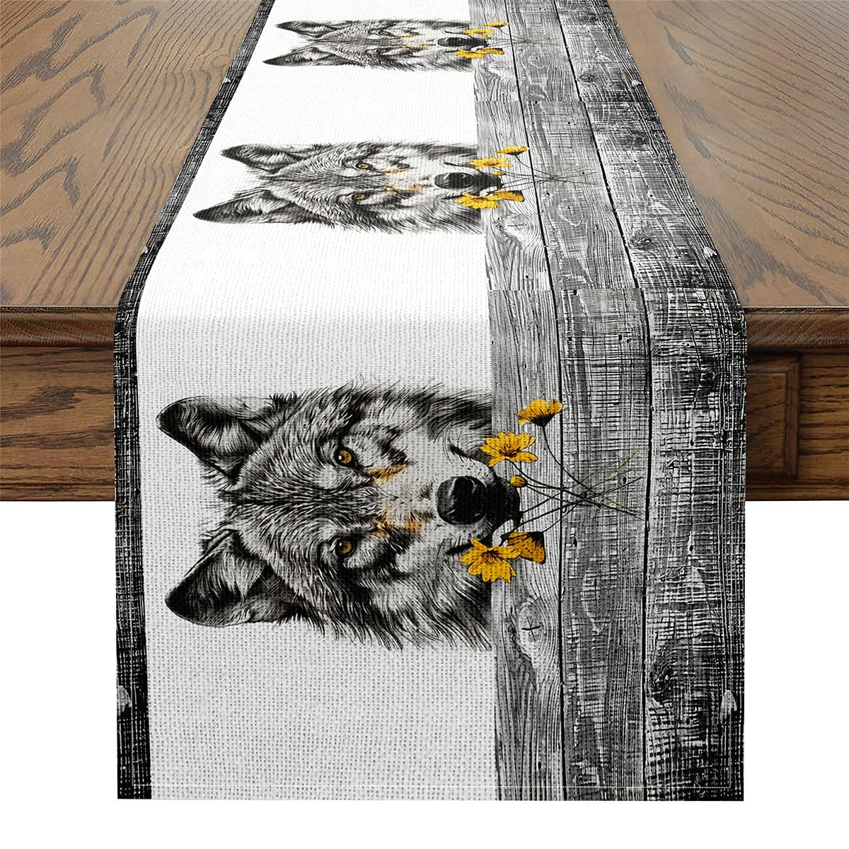 Erosebridal Wolf Rectangular Runner,Western Wolf Table Runner 13x72 for Boys,Jungle Animal Table Center Decor,Woodland Wildlife Spring Table Runner