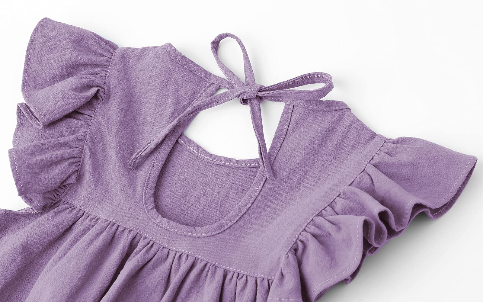 Vestido de lino para niñas pequeñas, con volantes, sin mangas, casual, para fiesta
