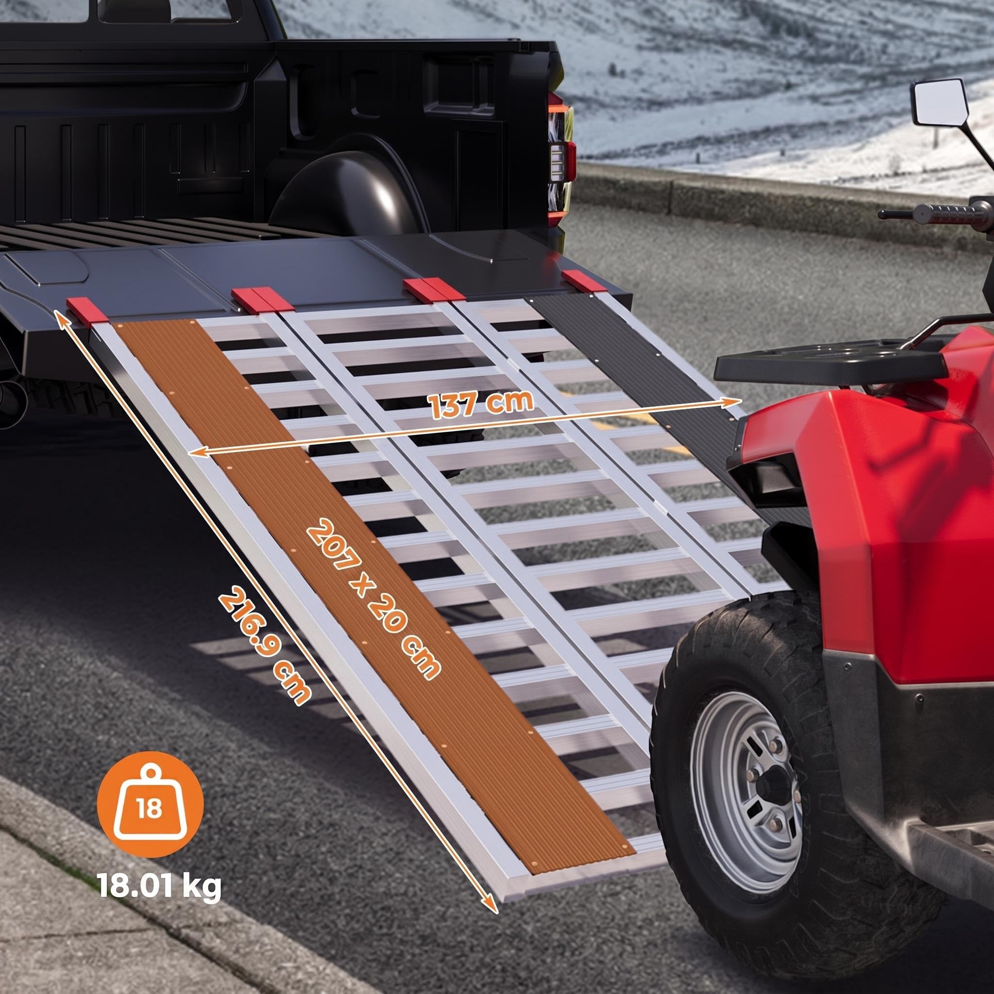 GarveeLife Klappbare Alu Auffahrrampe, 217 cm, 680 kg
