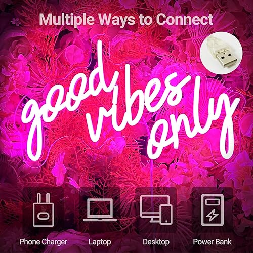 Miniatura 6 de Good Vibes Only - Letrero de neón para decoración de pared, control remoto de temporizador, luz LED Good Vibes Only para dormitorio, hogar, bar,