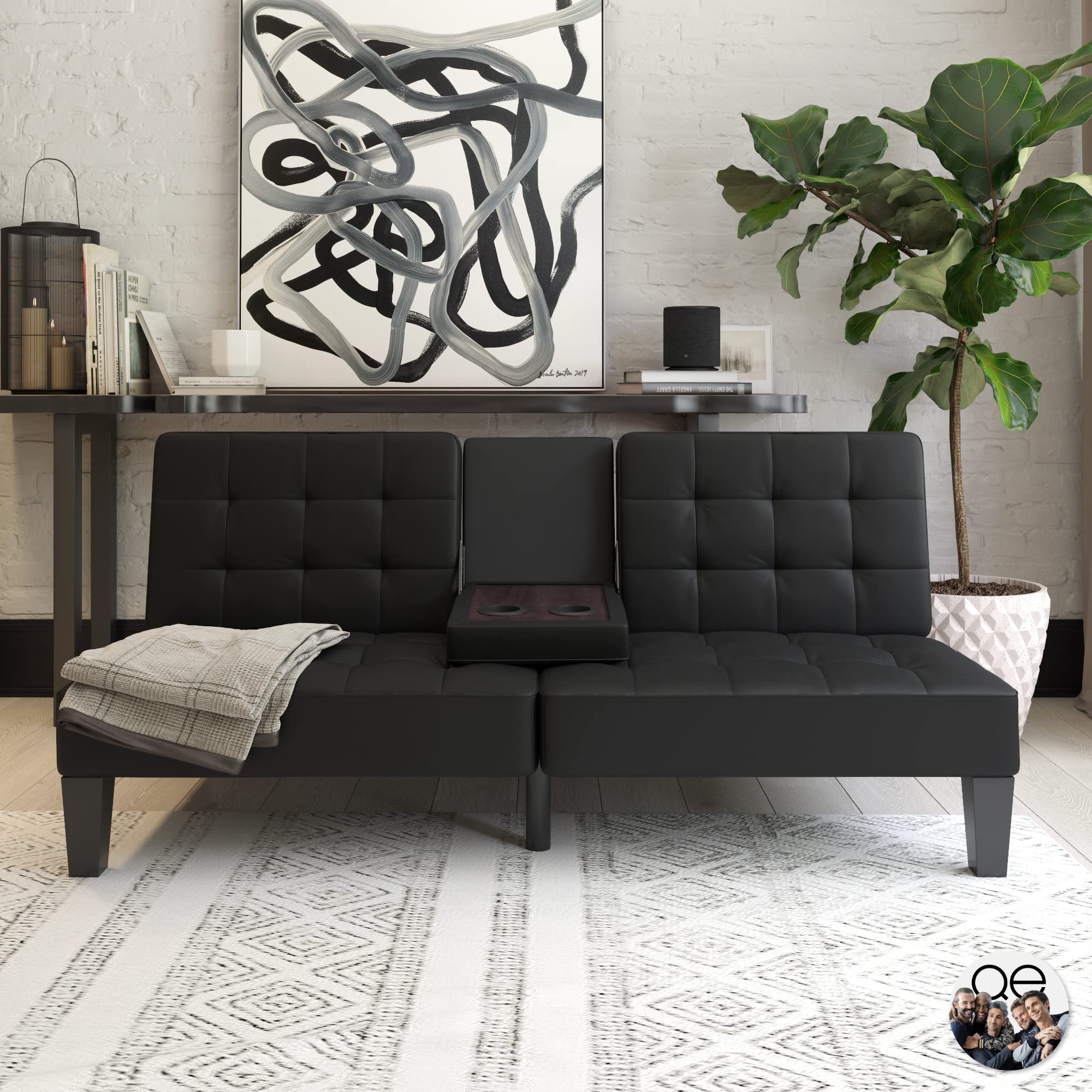 Dorel Home Adalynn Faux Leather Sofa Bed Futon - Black