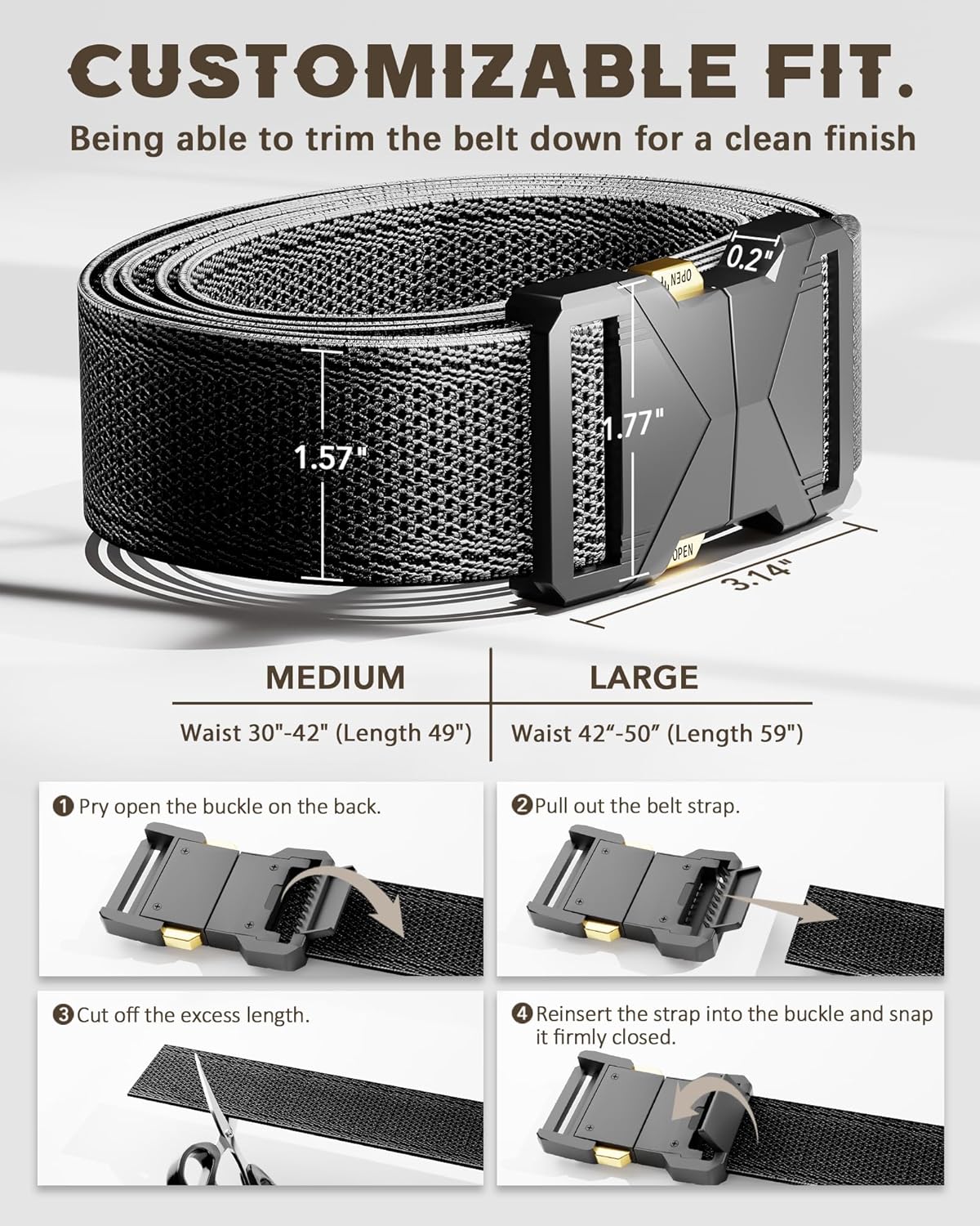 Tactical Belt, Heavy-Duty Quick-Release Buckle, 1.5” Nylon Web Belt – Ideal for Work, Hiking, Military and Riggers - Image 7