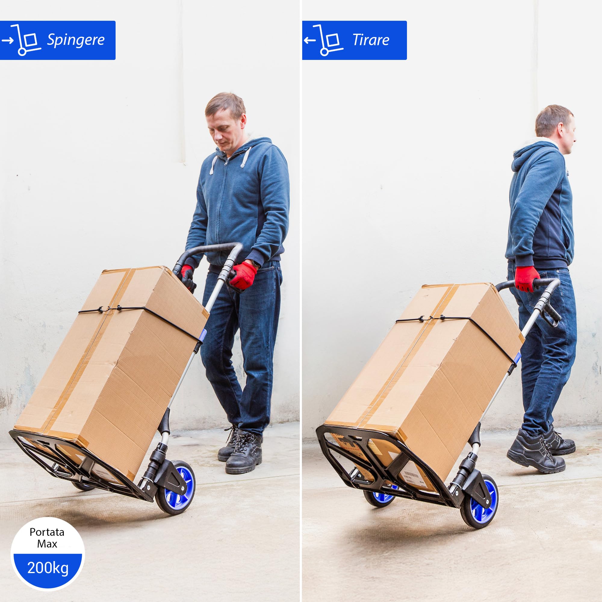 HOSTRÖM Carrello a mano pieghevole in alluminio per impieghi gravosi, carrello a mano pieghevole per traslochi, trasporto materiali, ruote grandi, carico massimo 200 kg, 5 anni di garanzia.