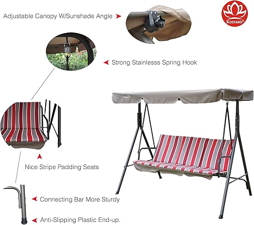 Miniatura 3 de Kozyard Alicia - Silla columpio para patio con 3 cómodos asientos acolchados y marco de acero resistente a la intemperie con recubrimiento en polvo