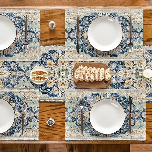 Miniatura 5 de Artoid Mode Juego de 4 manteles individuales plateados estilo bohemio de 12 x 18 pulgadas, manteles individuales mágicos de otoño para decoración de