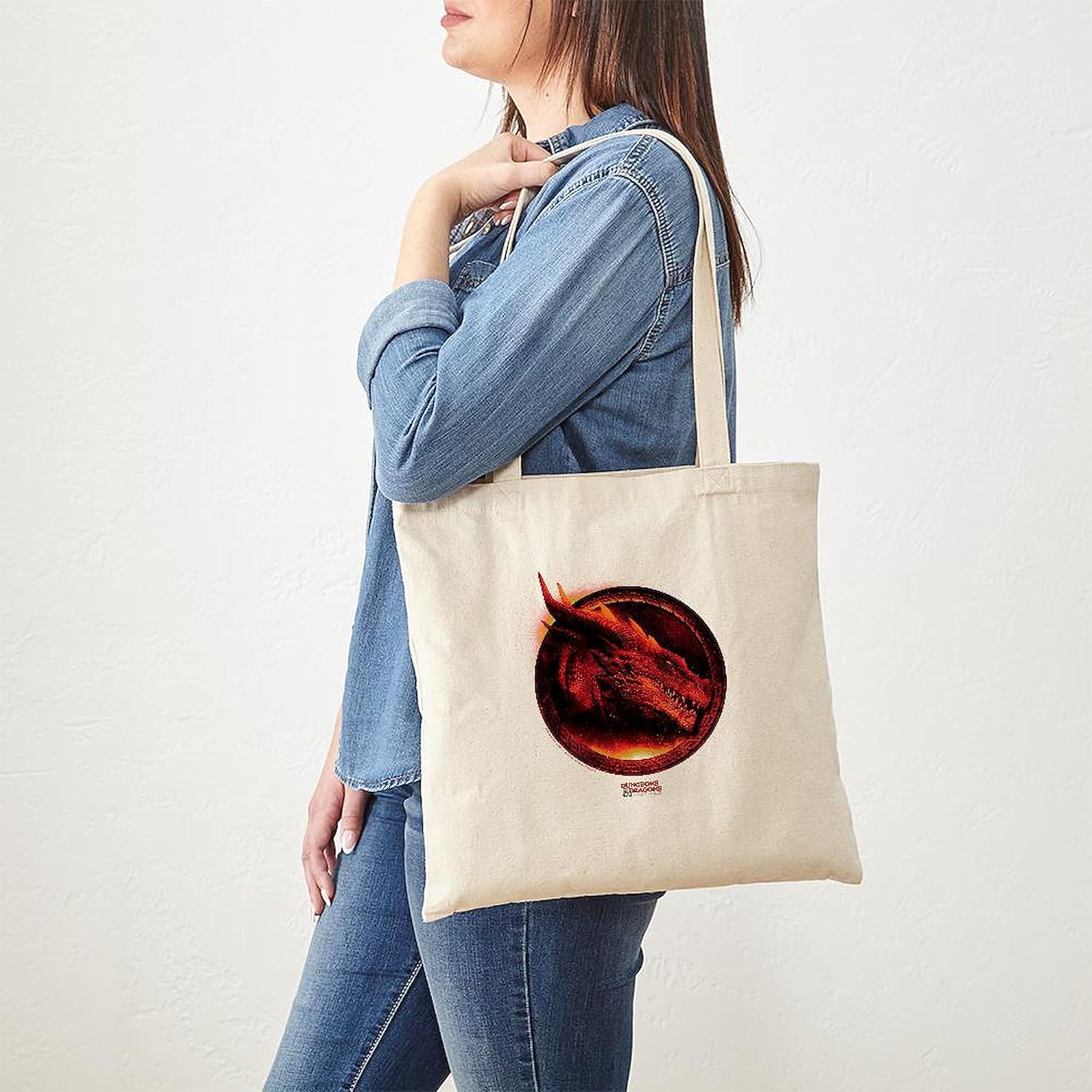 CafePress Dungeons & Dragons Fire Dragon Reusable Natural Beige Canvas Shopping Bag