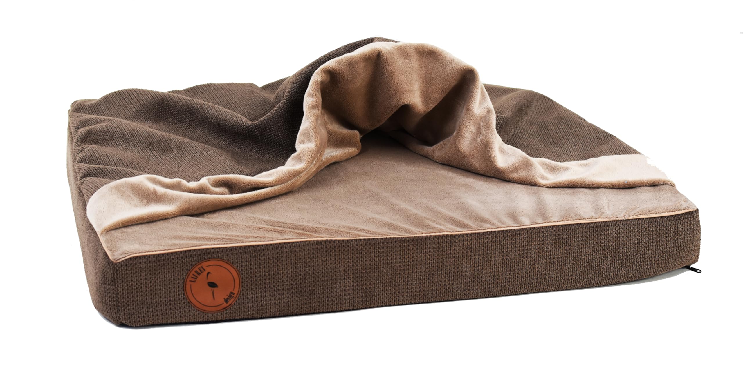 Hundebett Mittelgroße Hunde, Bettmatte Orthopädische Matratze für Hunde, Hundebett Flauschig Haustierbett mit Kapuze, Rutschfestes Waschbar, Reißverschluss Matten (Braun, 100 x 80 x 10 cm)