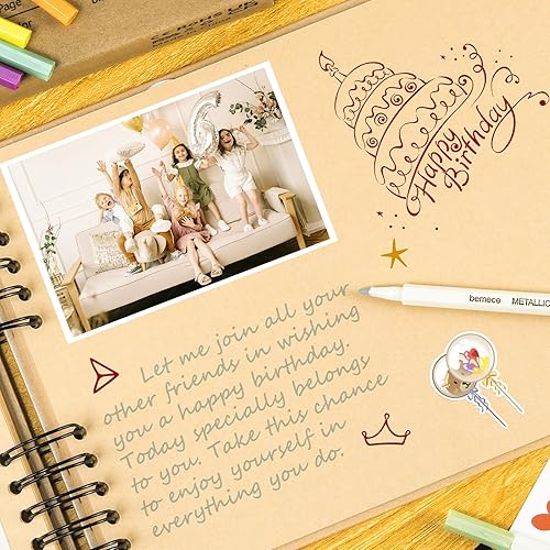 Miniatura 6 de Bemece Álbum de recortes, 80 páginas, álbum de fotos, papel para manualidades, álbum de recortes hecho a mano para aniversario, boda, viajes, baby