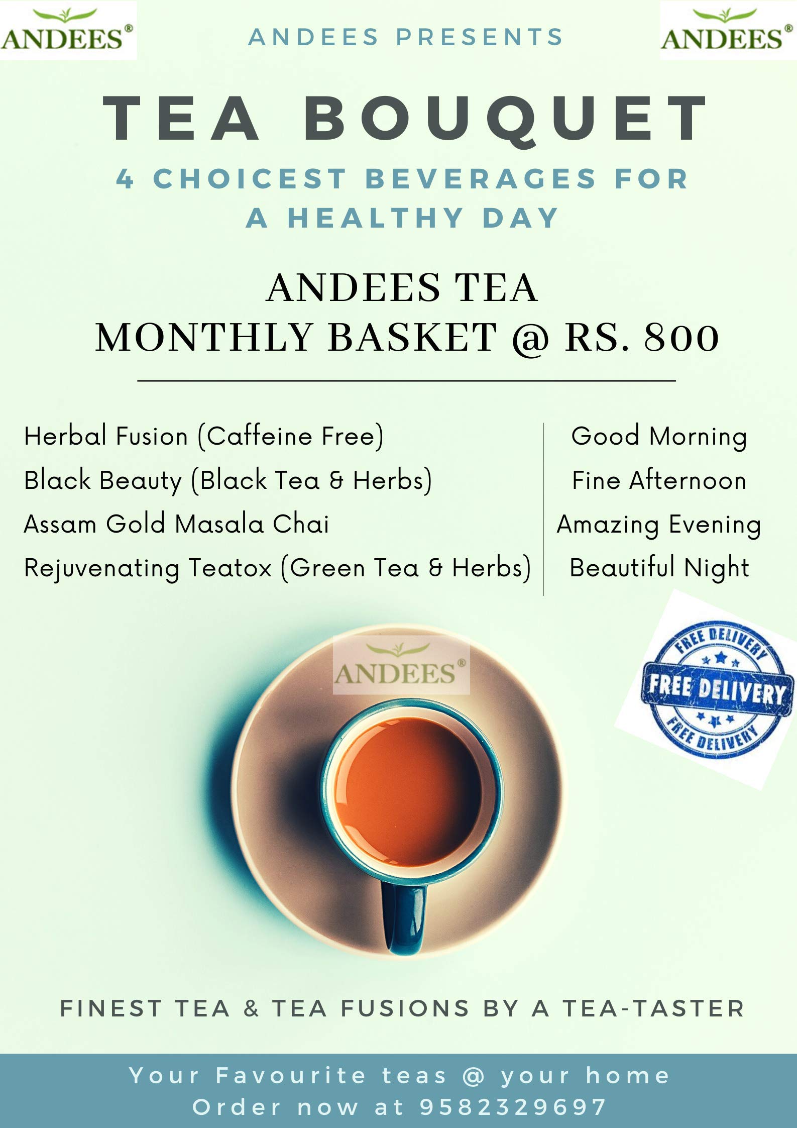 ANDEES Tea Bouquet : Choicest teas in one basket ; Tea basket ; Thoughtfully planned and put together to help you boost your immunity & health / Complete pack for your beverage needs / Immunity, Throat care, skincare, heart health, diabetes control, a healthier you