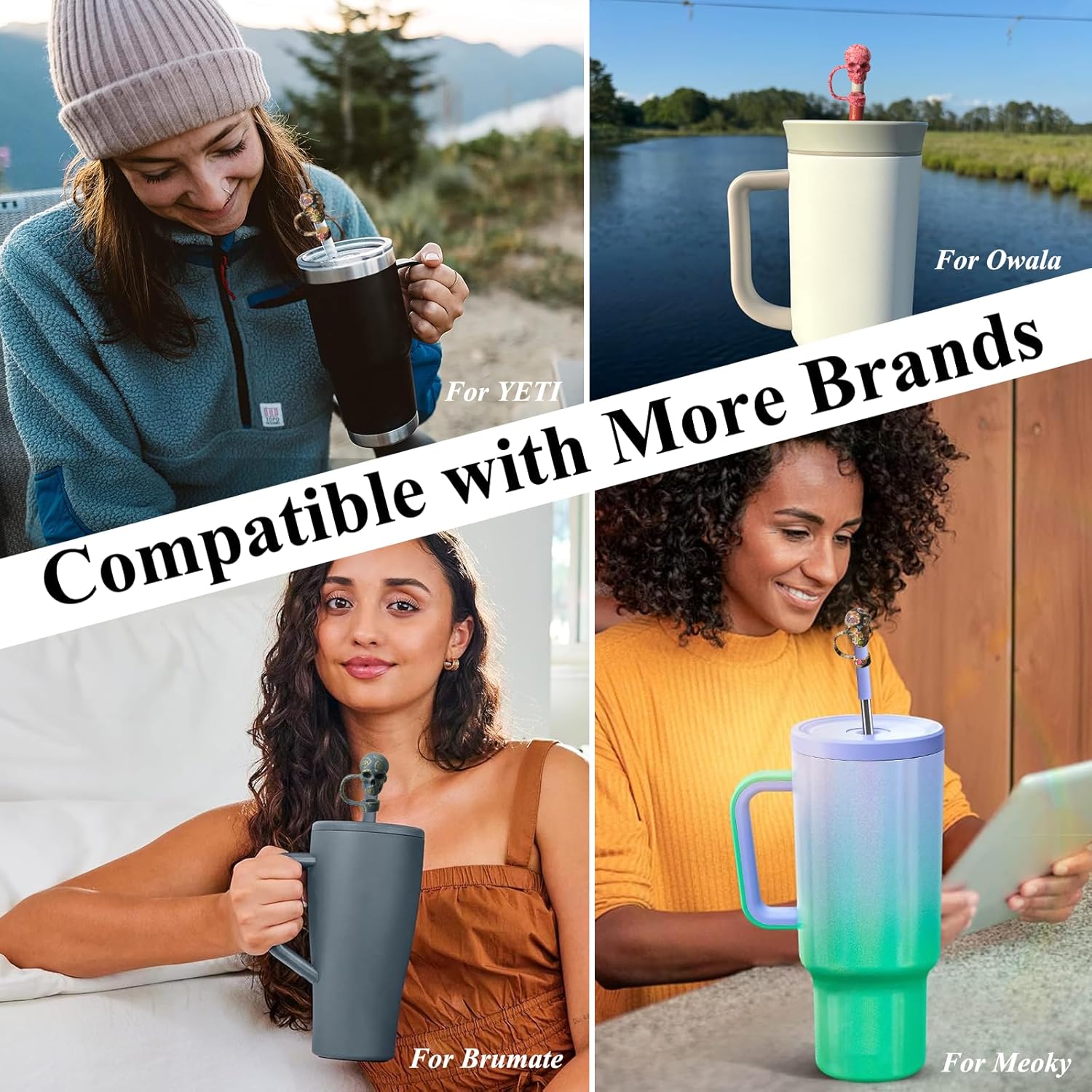 Skull Straw Cover Caps for Halloween Stanley Cup - 3 Pcs Silicone Straw Toppers Cool 10mm Straws Accessories Day of the Dead Gift for Boys - Image 7