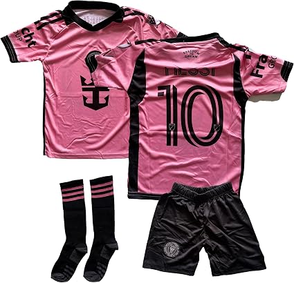 Kinder Fußballtrikot-Set Miami #10 – Inkl. Shorts, Atmungsaktiv, Für Jungen Und Mädchen (128-176 Cm)