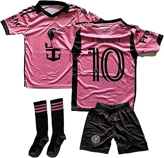 Miami #10 Camiseta de fútbol para niños, color rosa 2025-26, nueva temporada, juego de camiseta con pantalones cortos, calcetines y pulsera, regalo, jersey deportivo, camiseta de entrenamiento de