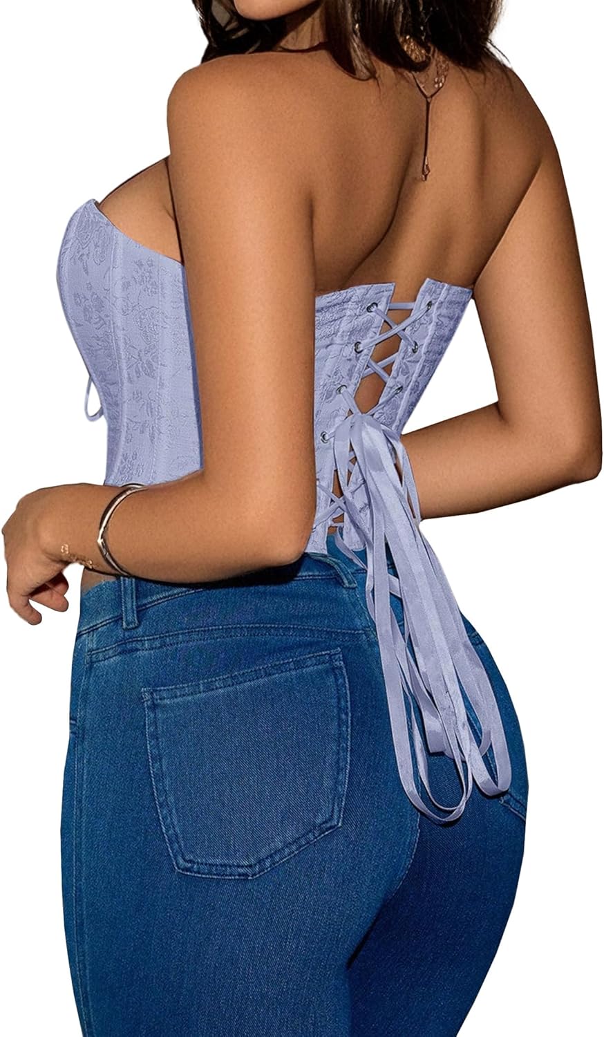 Black Corset Tops for Women Strapless Backless Lace-Up Bustier Crop Tank Top Sleeveless Sexy Summer Going Out Top Y2K - Image 3