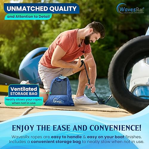 Miniatura 5 de WavesRx Líneas de muelle de alta calidad de 38 pulgadas x 15 pies (4 unidades) para barco y pontón  Cuerdas de nailon trenzado doble para