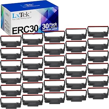 LxTek 30 Pack Compatible ERC30 Ribbon Replacement for ERC-30, ERC 30 34 38 B/R Used with Epson ERC30 ERC34 ERC38 NK506 Printer Black and Red Tray