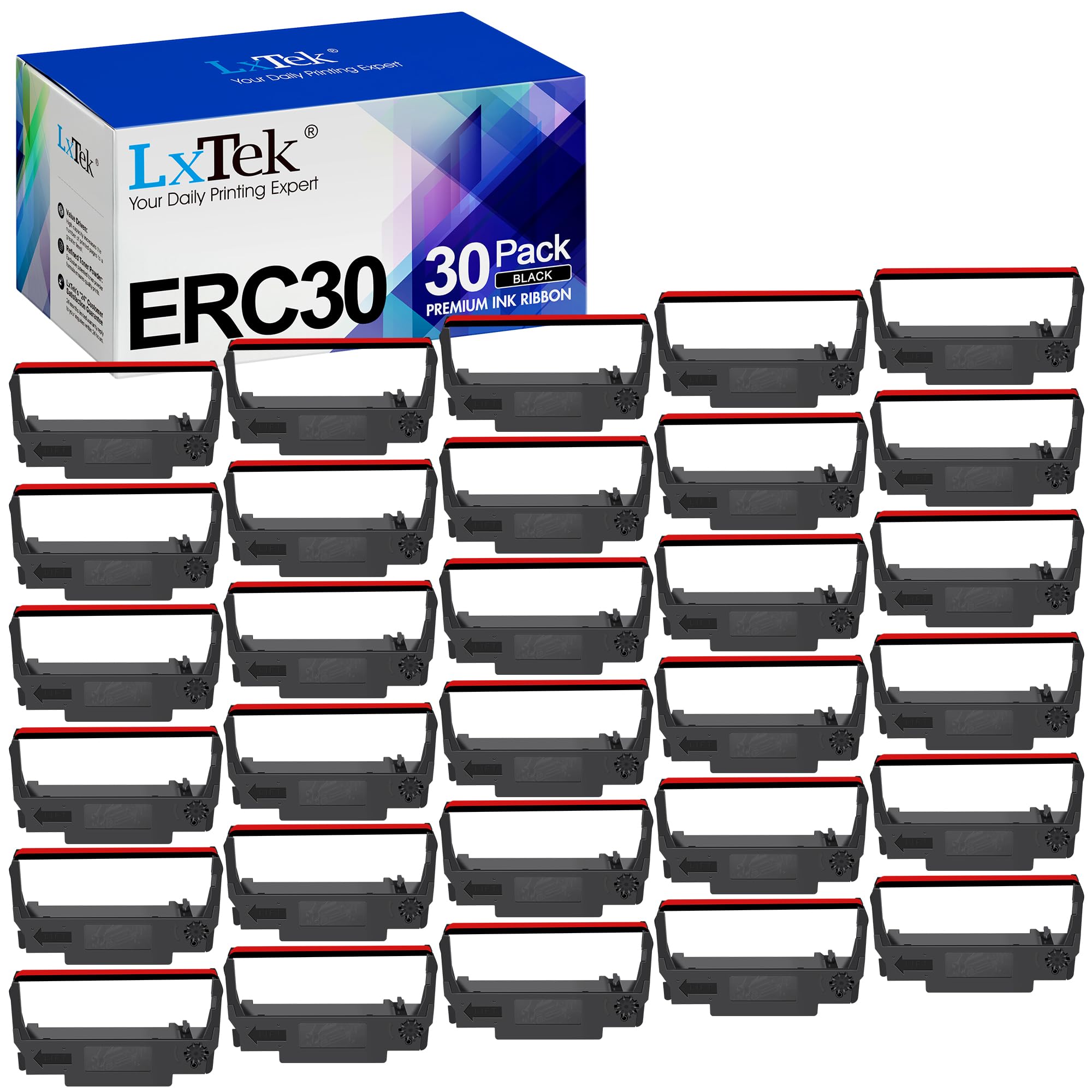 LxTek Paquete de 30 cintas de repuesto compatibles para impresoras ERC-30, ERC 30 34 38 B/R utilizadas con impresoras Epson ERC30 ERC34 ERC38 NK506 (negro y rojo)