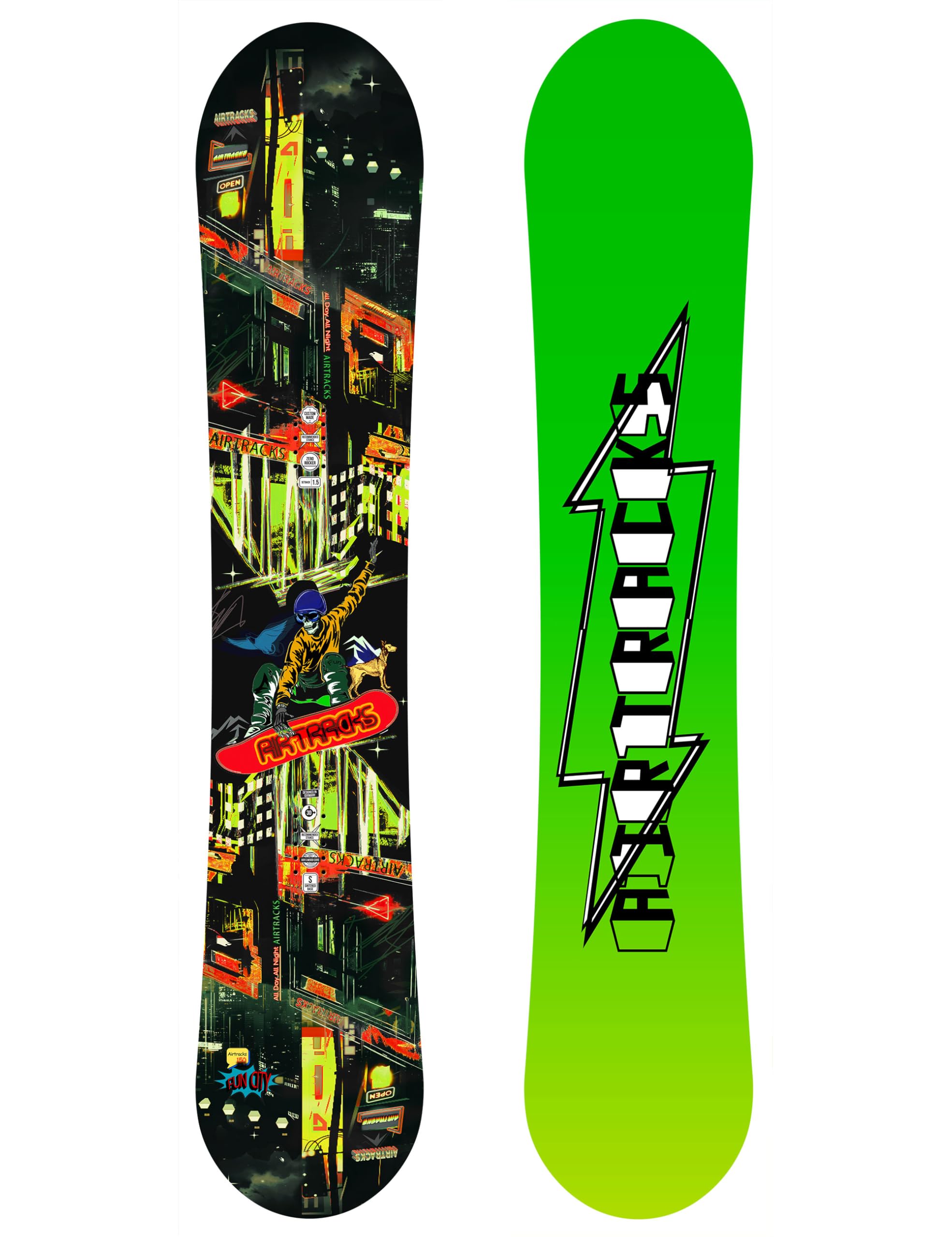 Airtracks Snowboard Set - Fun City Carbon Wide Hybrid Rocker + Bindung Master Fastec + Snowboard Bag 150 155 160 cm