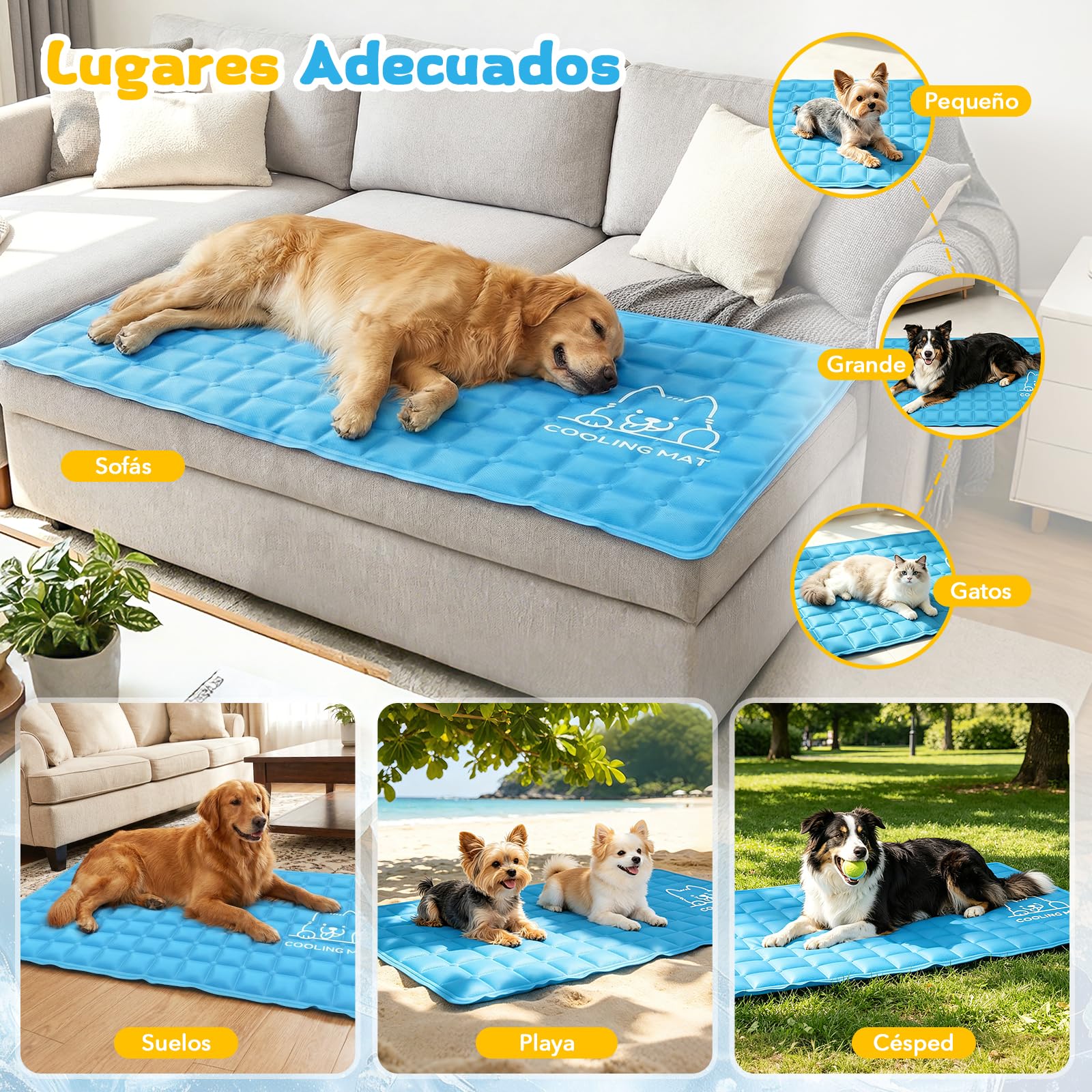 JONRRYIN Alfombrilla Refrescante para Perros y Gatos, 70x120cm Cama Auto-Refrigerante, Manta Fría Impermeable y Antideslizante, Plegable y Ligera para Interior, Exterior y Viaje, Azul (Estándar)