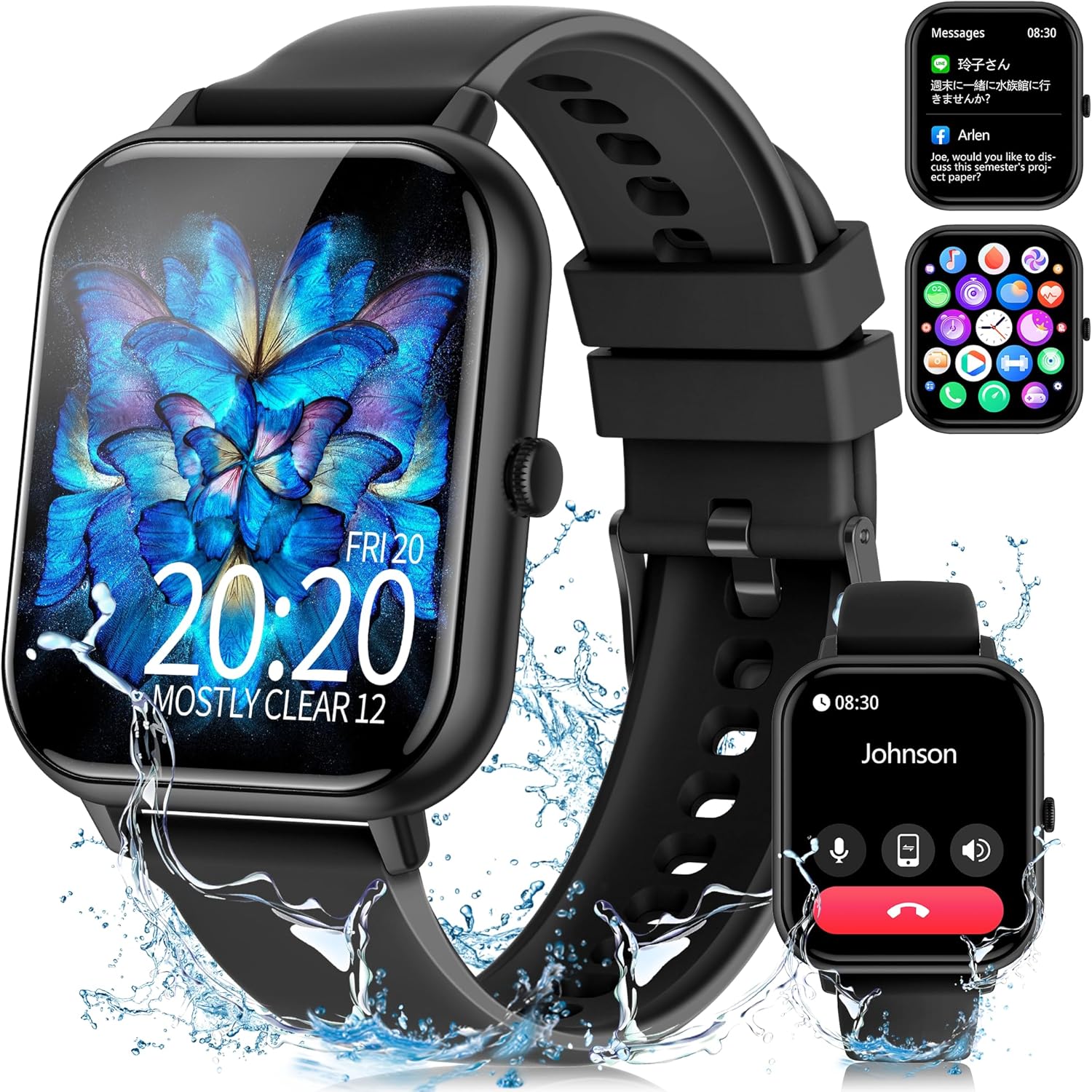 Amazon.co.jp Smart Watch (iPhone Compatible & Android Compatible) with Calling Function, 1.83