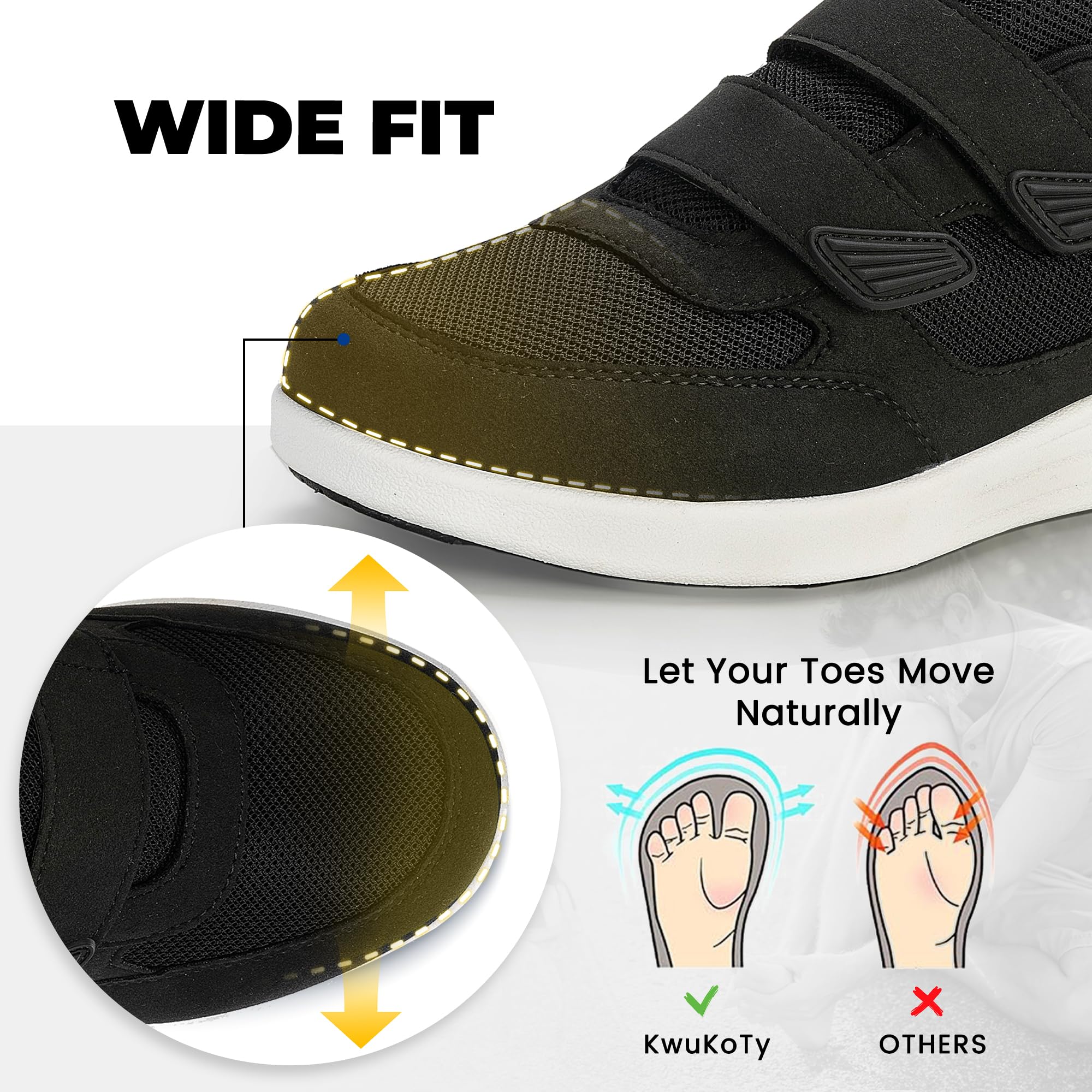 Orthopädische Diabetiker-Gehschuhe mit breiter Zehenbox und verstellbarem Verschluss für Damen und Herren