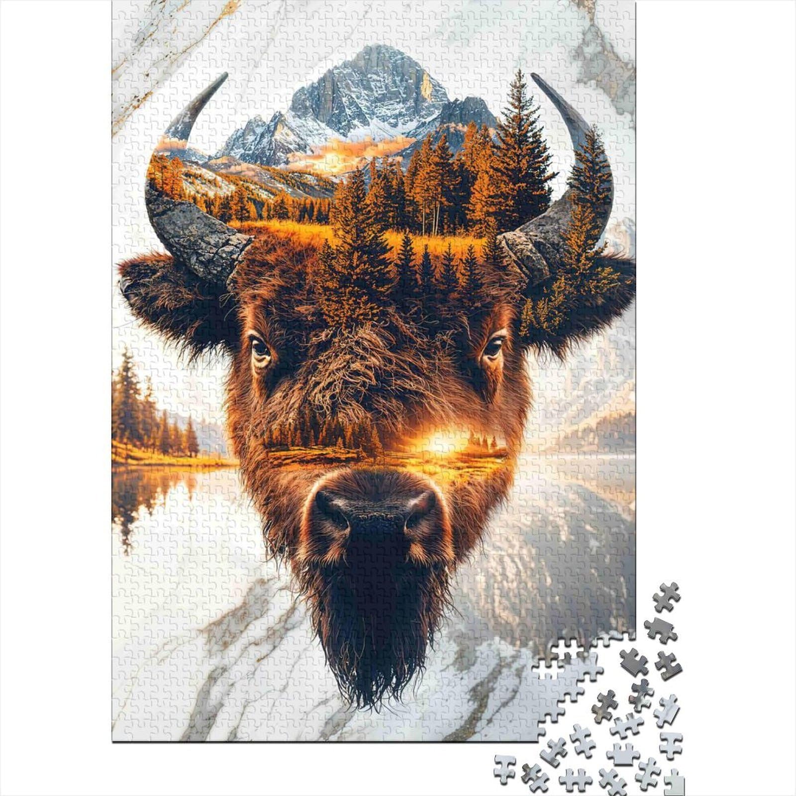 Uxinyoume Style-3 3D Printed Bison Landscape Fitted Sheet Microfiber Nature Mountain Sunset Bed Cover Non Slip Machine Washable Decor 90X200x25cm