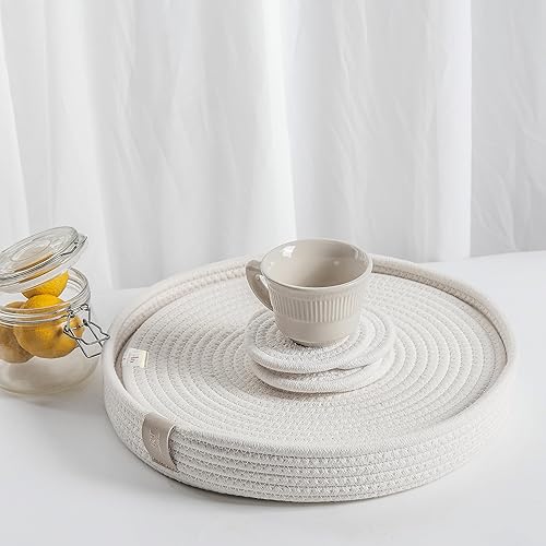 Miniatura 1 de 's Juego de 4 manteles individuales redondos de cuerda de algodón tejida con soporte incluido, antideslizantes y resistentes al calor para tu