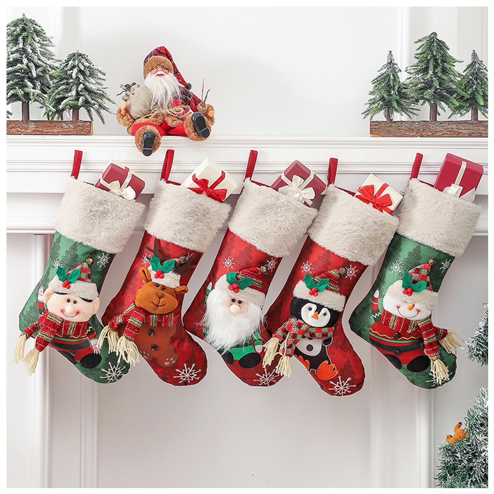 Weihnachtsstrumpf-Set, 5 Stück, Große Weihnachtsstrümpfe, Dekorationen, Weihnachtsstrumpf Mit Weihnachtsmann, Für Treppen, Kamin, Zum Aufhängen, Weihnachtsdekoration Für Zuhause